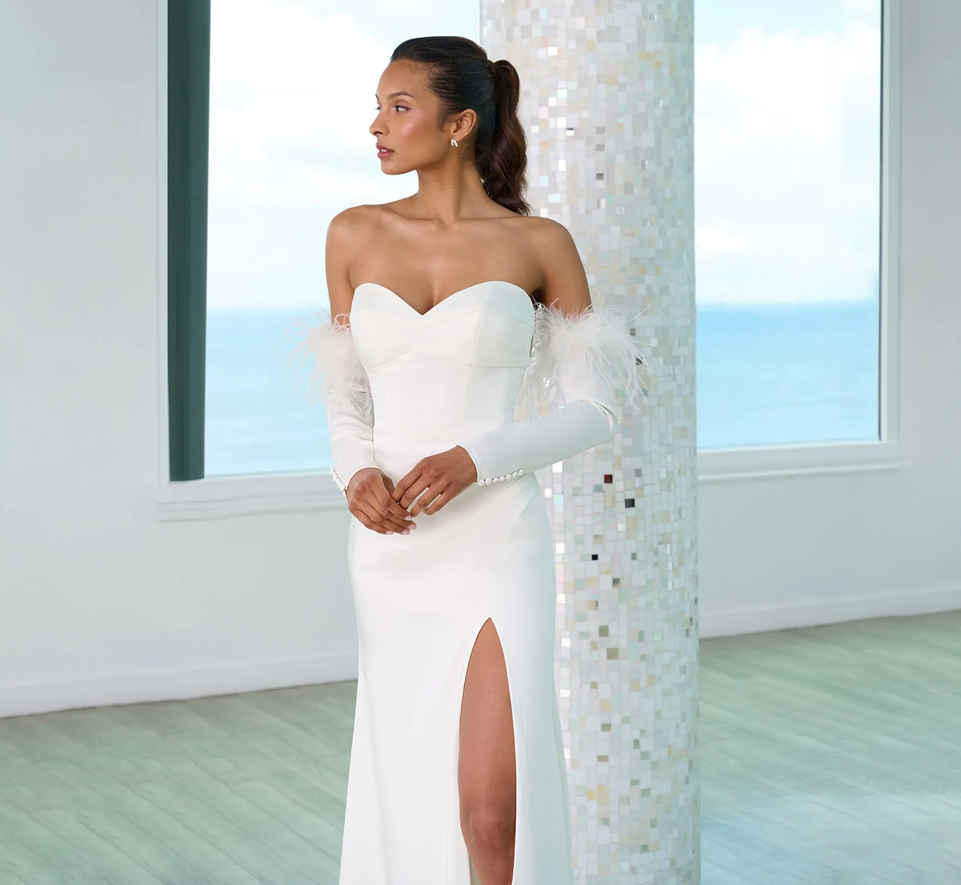 Modern Strapless Stretch Matte Charmuese Gown In Ivory sold by Adrianna Papell product image thumbnail 2