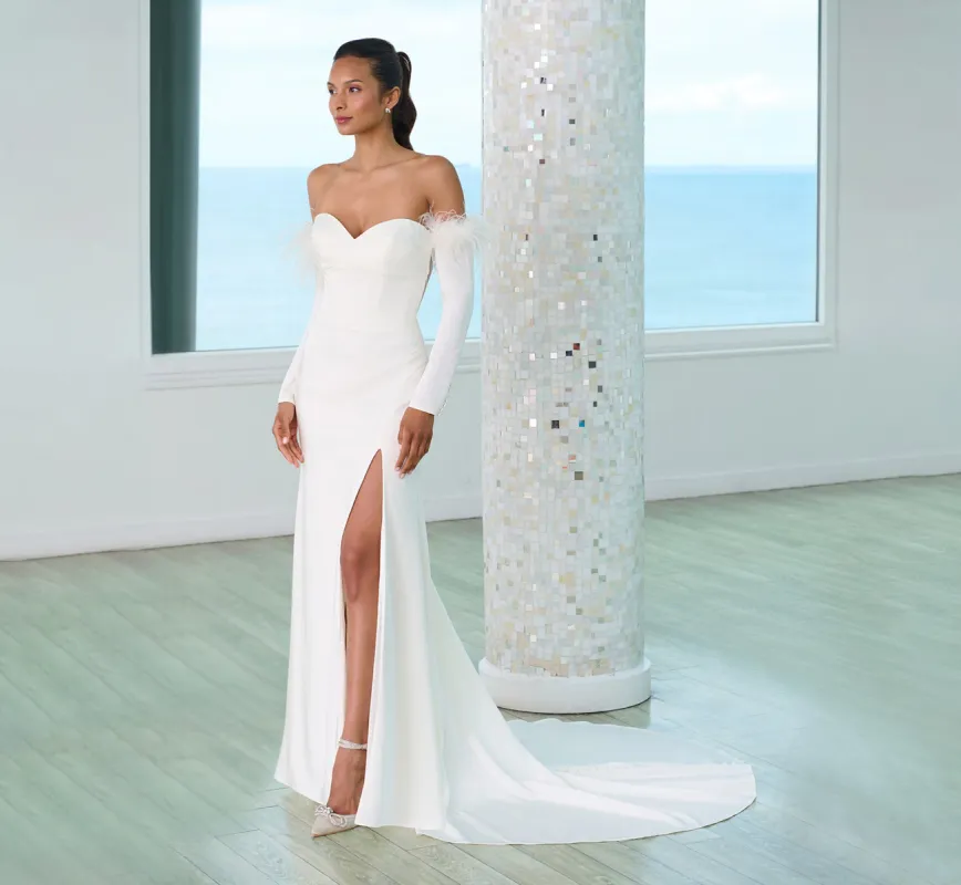Modern Strapless Stretch Matte Charmuese Gown In Ivory made by Adrianna Papell