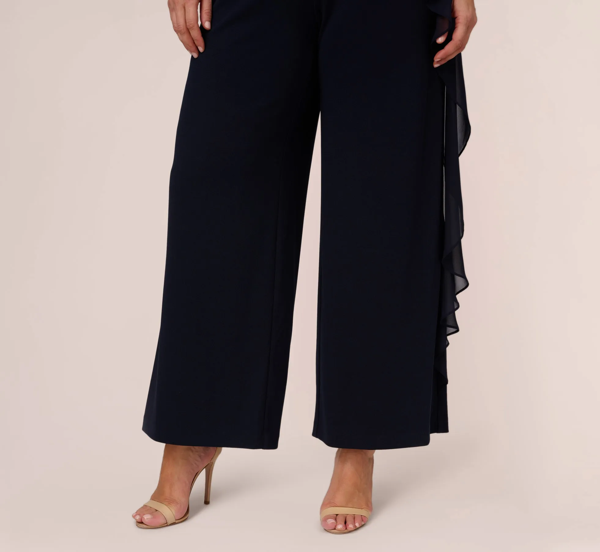 Plus Size Chiffon And Crepe Wide Leg Jumpsuit In Midnight sold by Adrianna Papell product image thumbnail 3