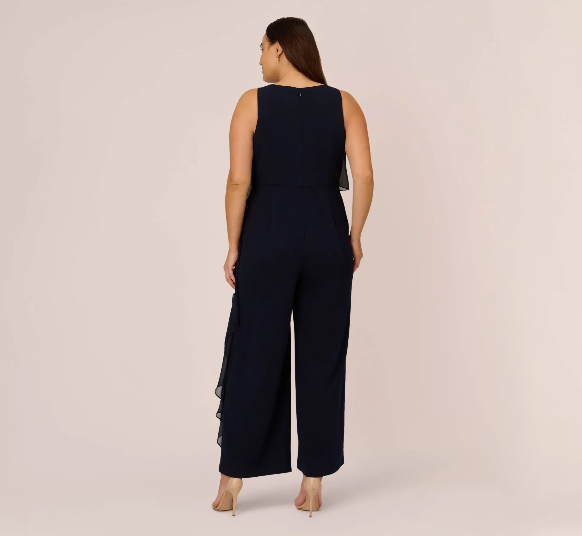 Plus Size Chiffon And Crepe Wide Leg Jumpsuit In Midnight sold by Adrianna Papell product image thumbnail 4