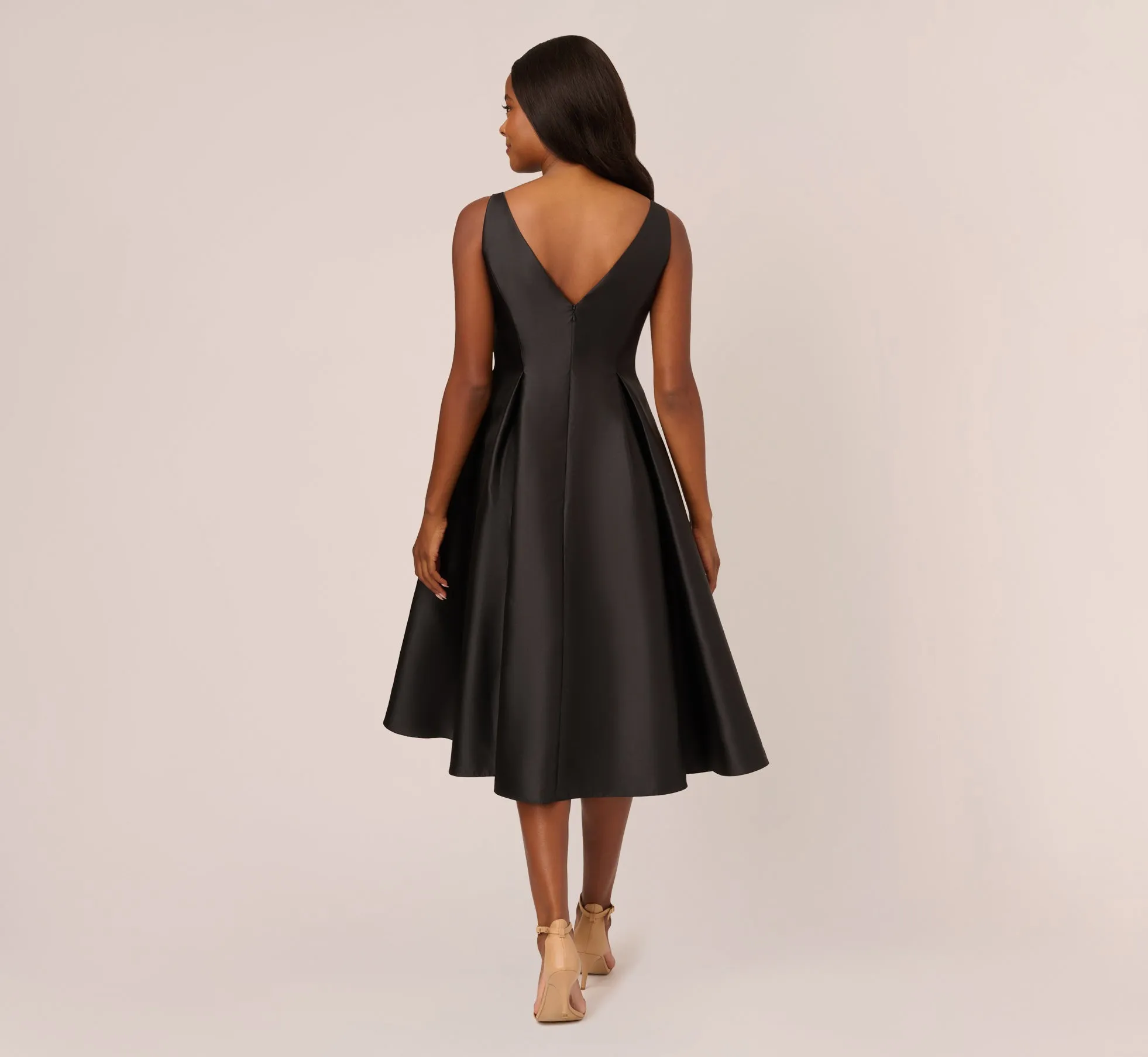 Sleeveless Mikado Fit And Flare Midi Dress With V-Back In Black sold by Adrianna Papell product image thumbnail 5