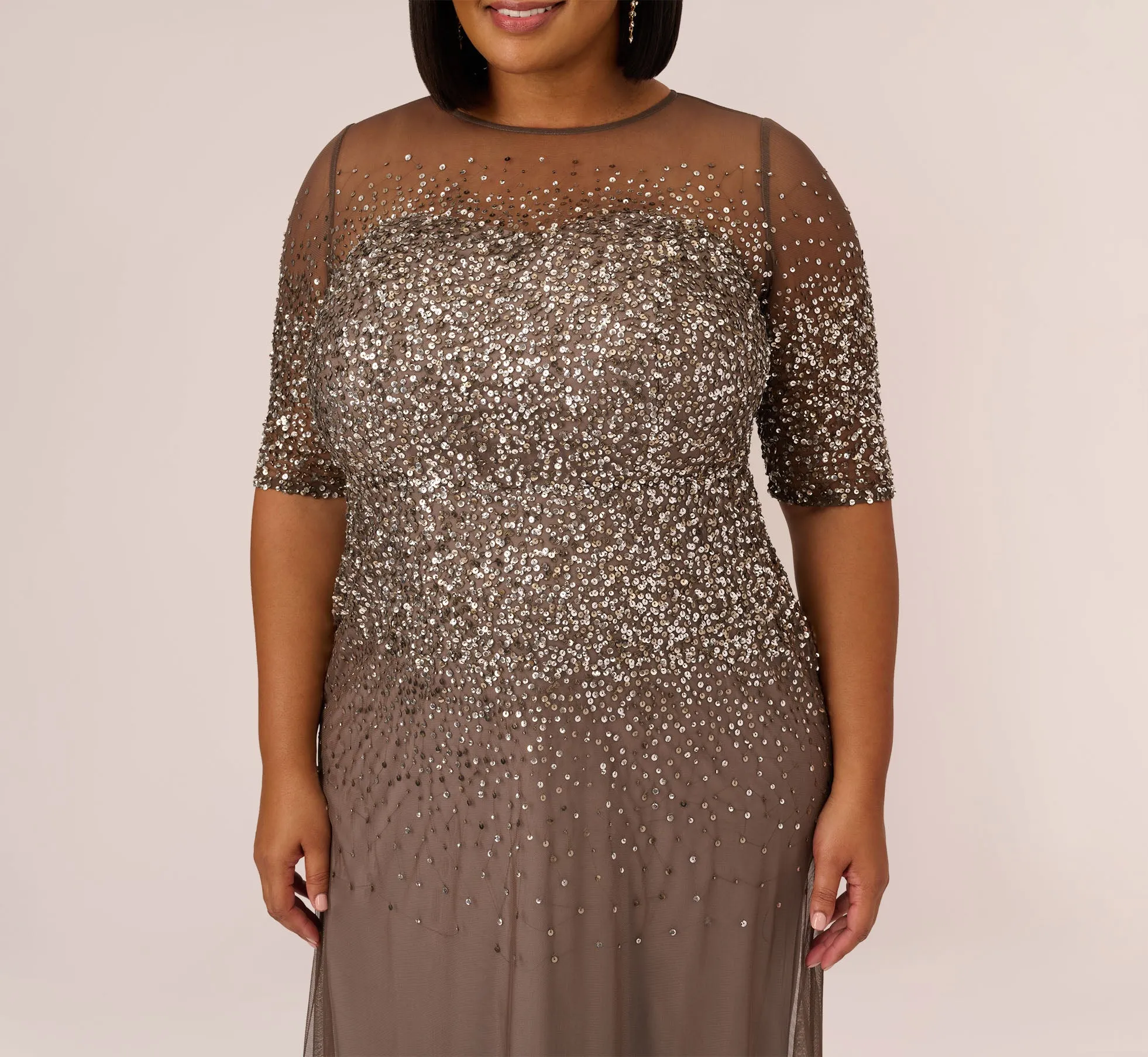 Plus Size Beaded Illusion Gown In Lead sold by Adrianna Papell product image thumbnail 5