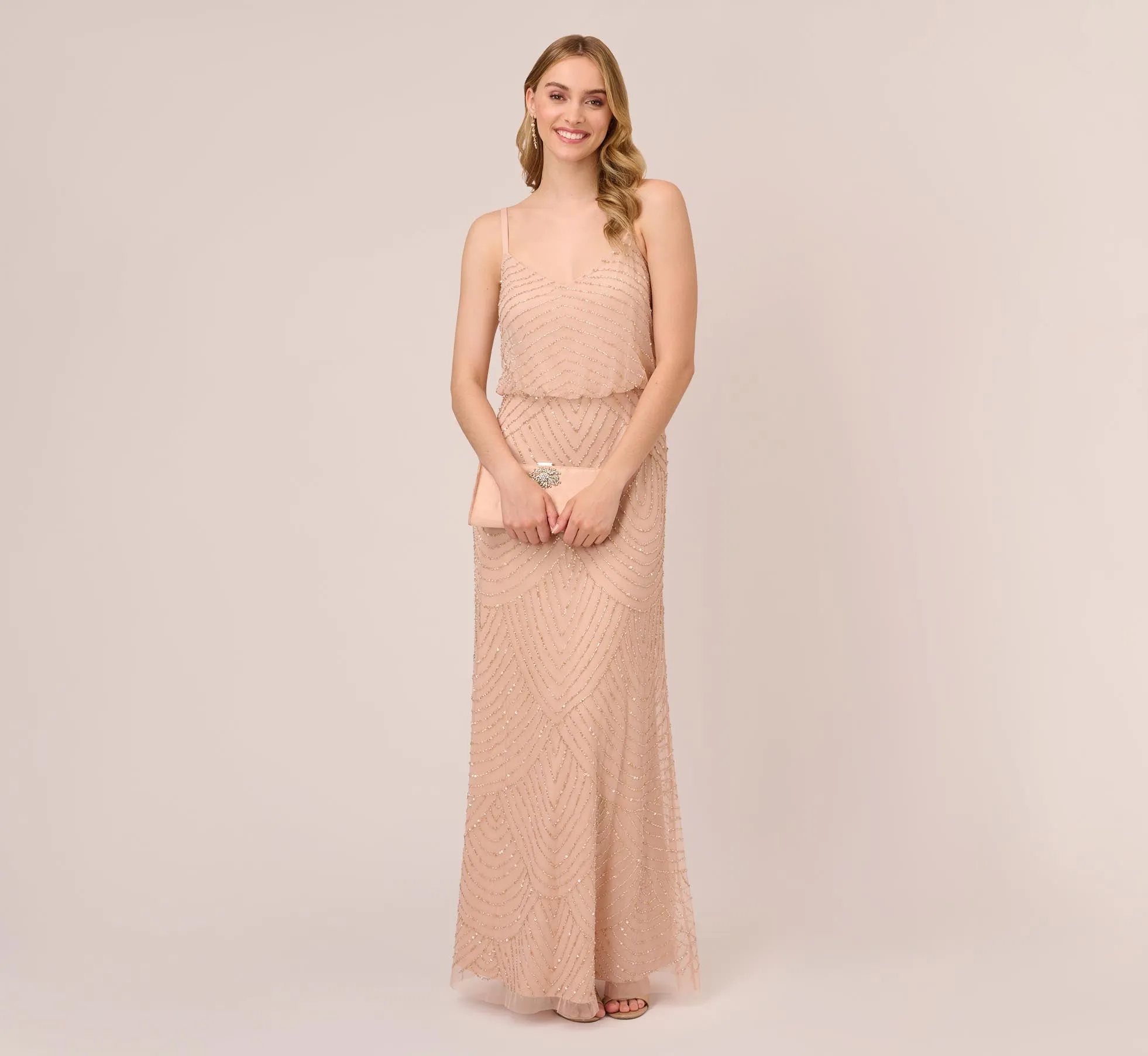 Art Deco Beaded Blouson Gown In Blush sold by Adrianna Papell