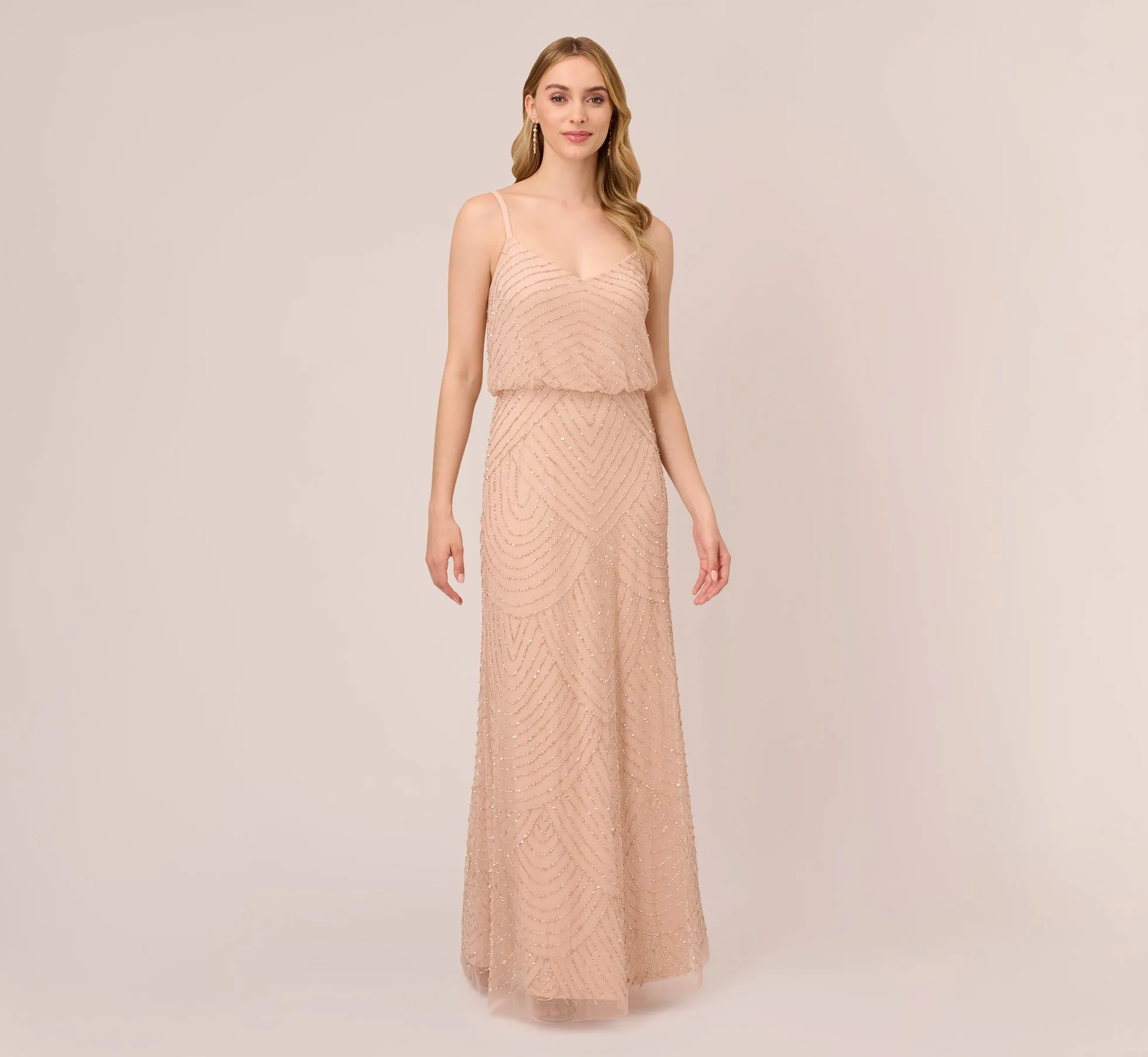 Art Deco Beaded Blouson Gown In Blush sold by Adrianna Papell product image thumbnail 2