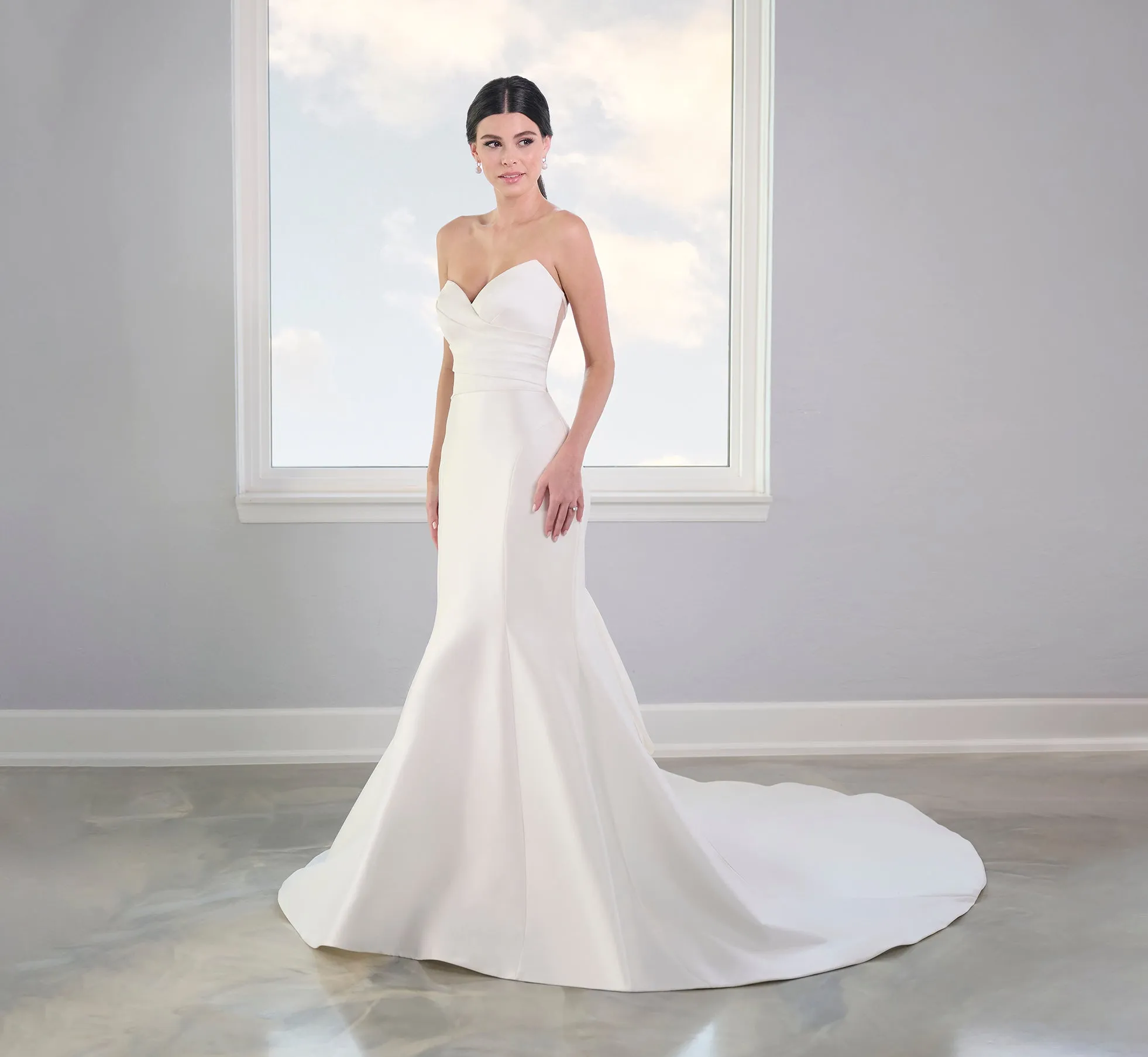 Stretch Mikado Gown With Studded Pearl Jacket In Ivory sold by Adrianna Papell