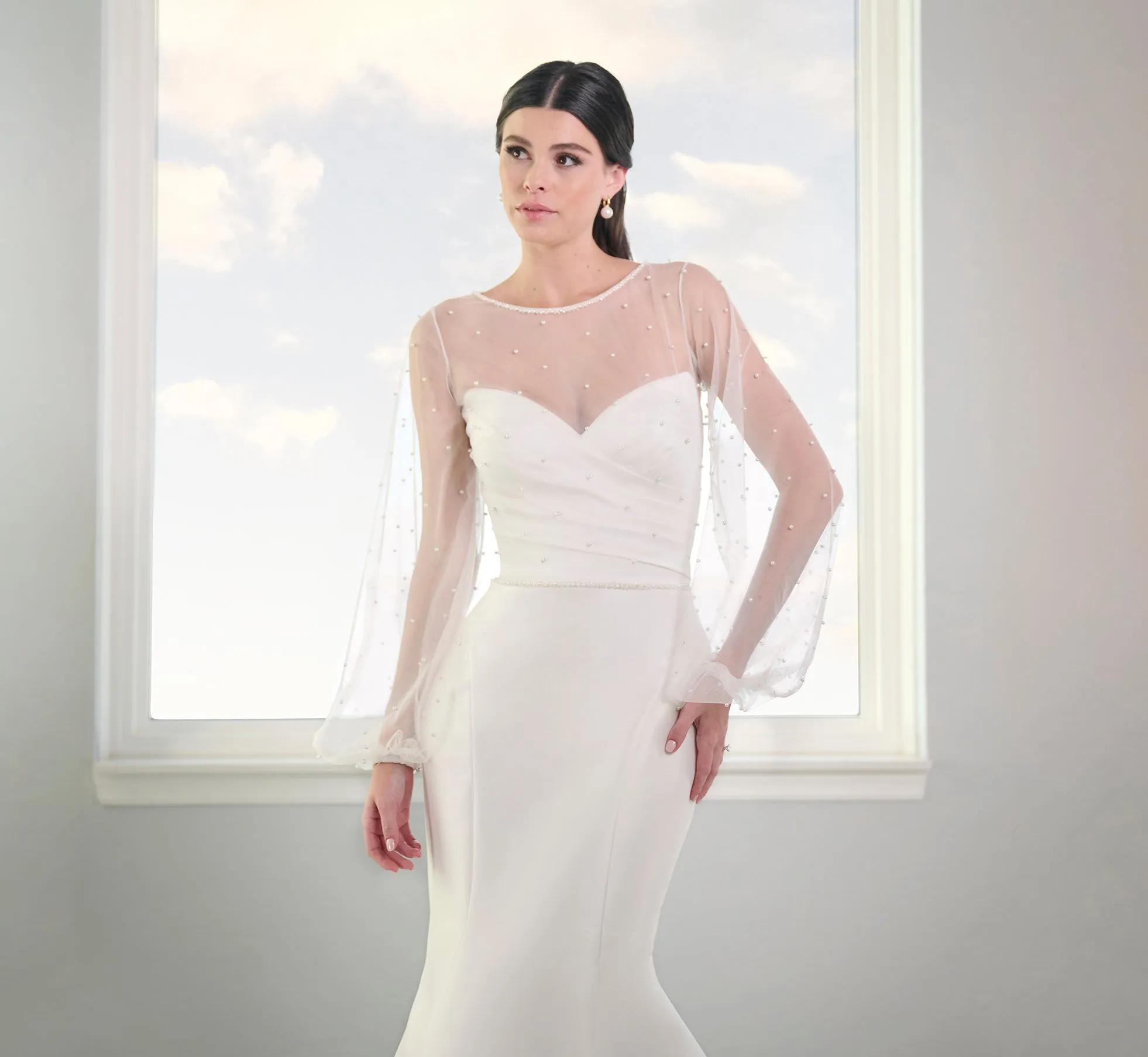 Stretch Mikado Gown With Studded Pearl Jacket In Ivory sold by Adrianna Papell product image thumbnail 3