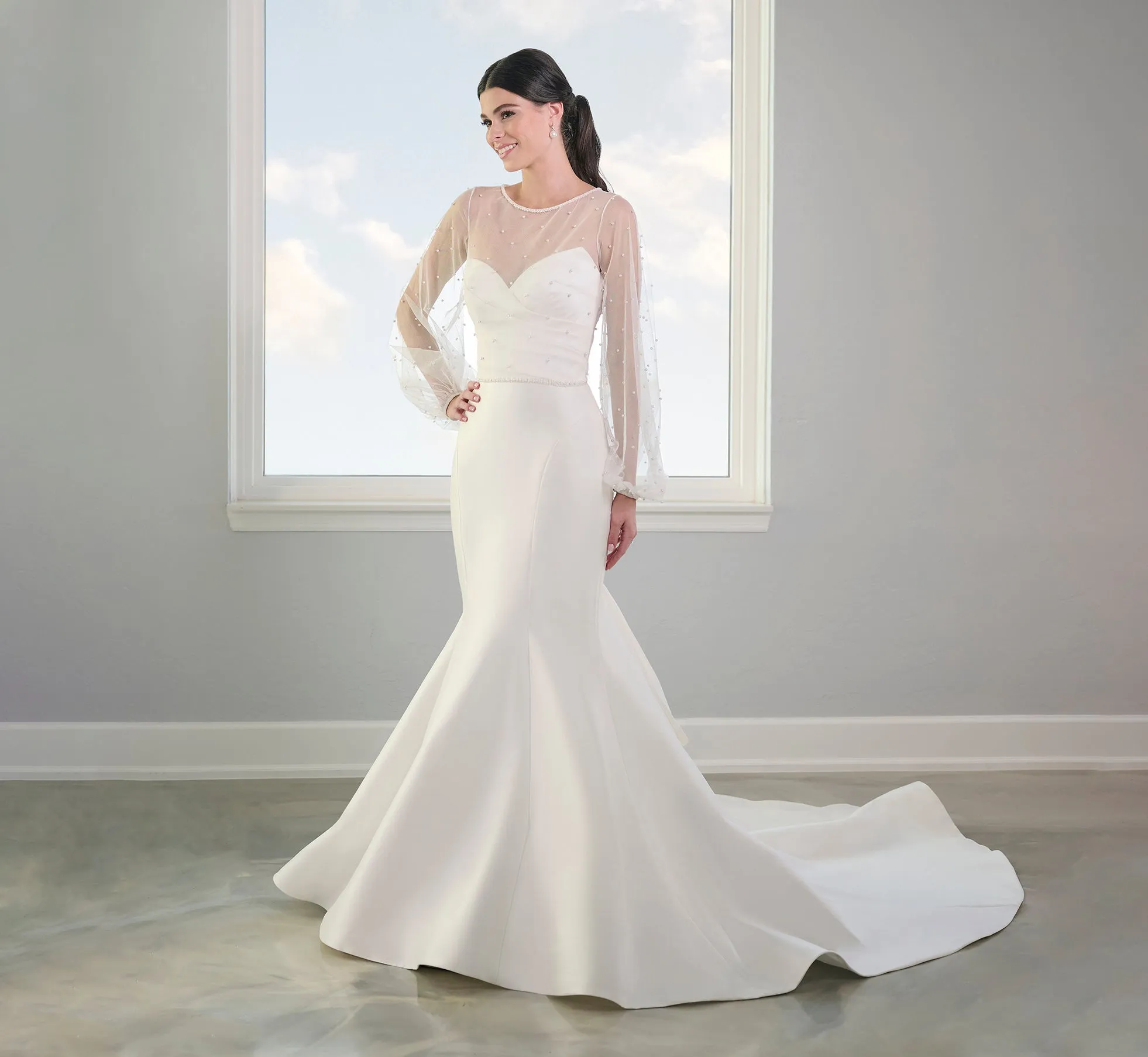 Stretch Mikado Gown With Studded Pearl Jacket In Ivory sold by Adrianna Papell product image thumbnail 4