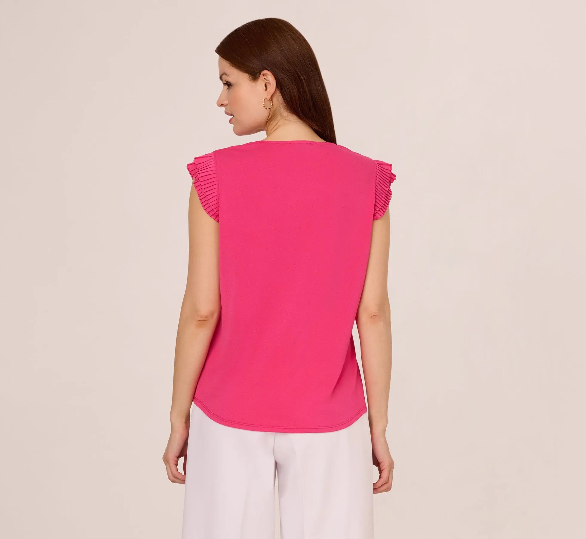 V-Neck Top With Pleated Flutter Sleeves In Fuchsia Fedora sold by Adrianna Papell product image thumbnail 4