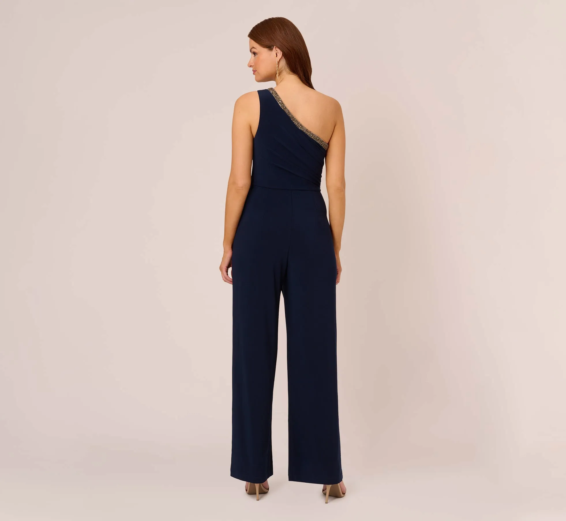 Beaded One-Shoulder Matte Jersey Jumpsuit In Midnight sold by Adrianna Papell product image thumbnail 3