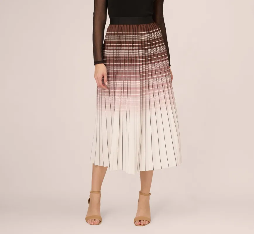 Multicolor Stripe Print Pleated Midi Skirt In Mocha Ivory Chevron Stripe sold by Adrianna Papell
