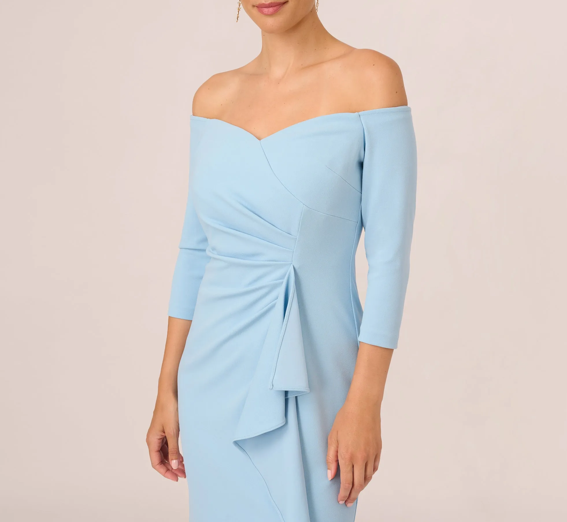 Off The Shoulder Cascading Ruffle Gown In Blue Mist sold by Adrianna Papell product image thumbnail 4