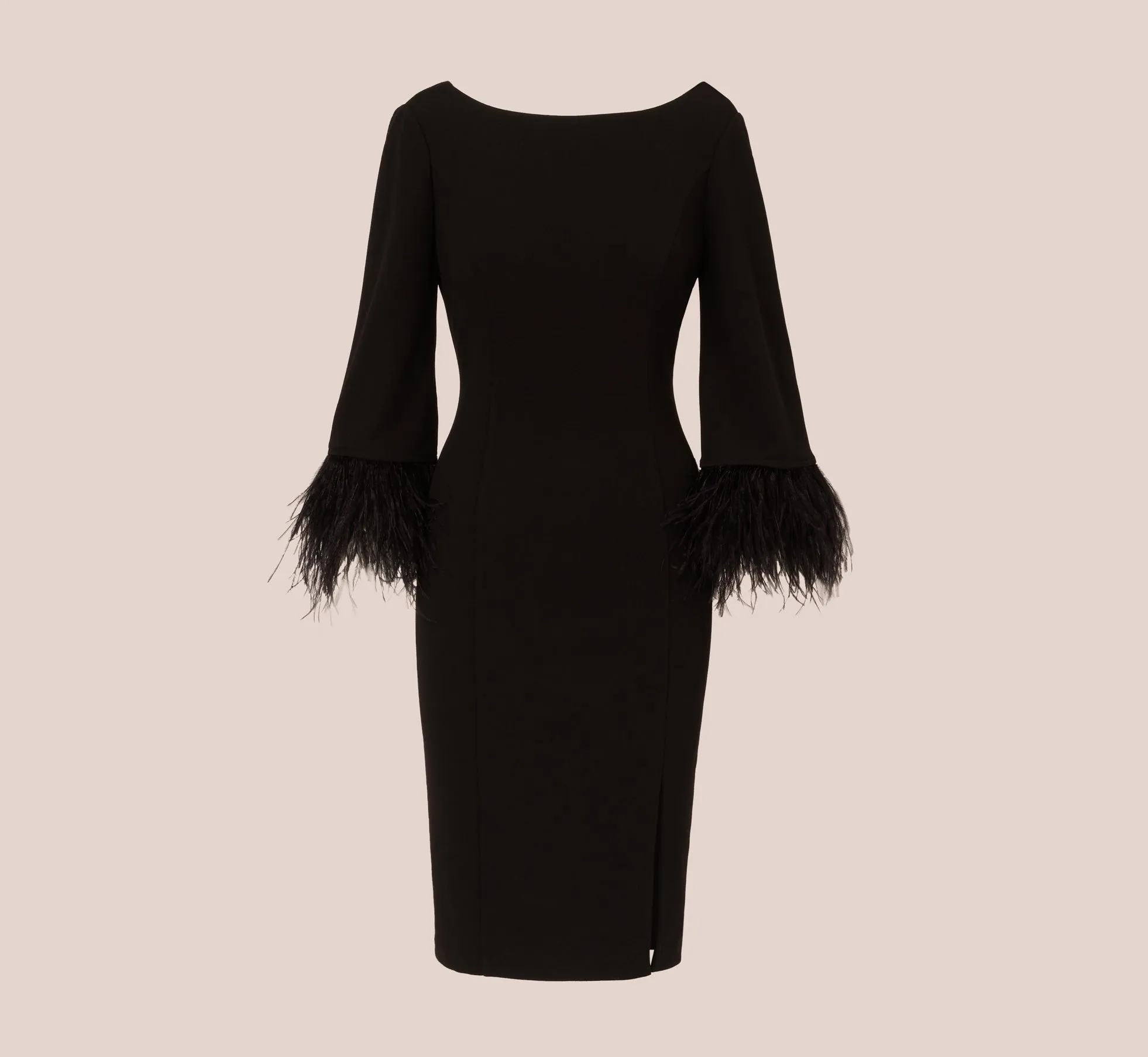 Crepe Sheath Dress With V-Back And Feather-Trim Sleeves In Black sold by Adrianna Papell product image thumbnail 5