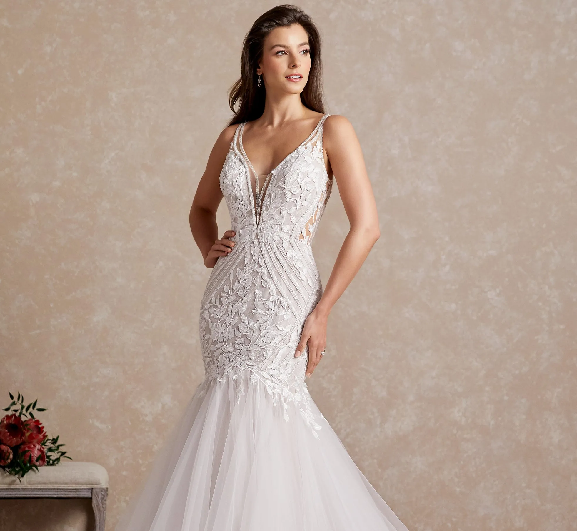 Platinum Mermaid Allover Lace Wedding Gown In Ivory Ivory sold by Adrianna Papell