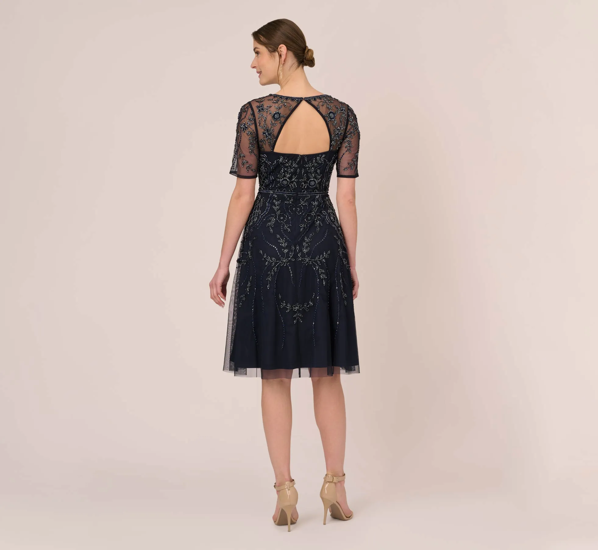 Beaded Midi Dress With Sheer Short Sleeves In Midnight sold by Adrianna Papell product image thumbnail 4