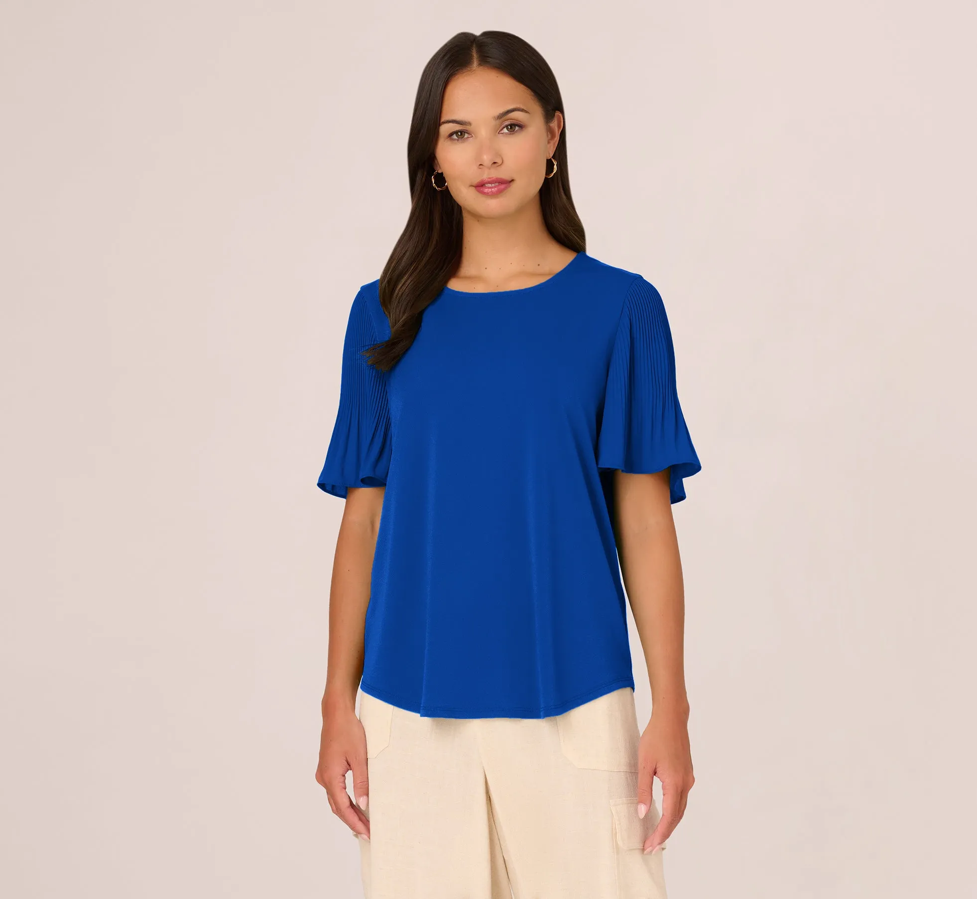 Knit Crepe Top With Pleated Sleeves In Rich Royal sold by Adrianna Papell