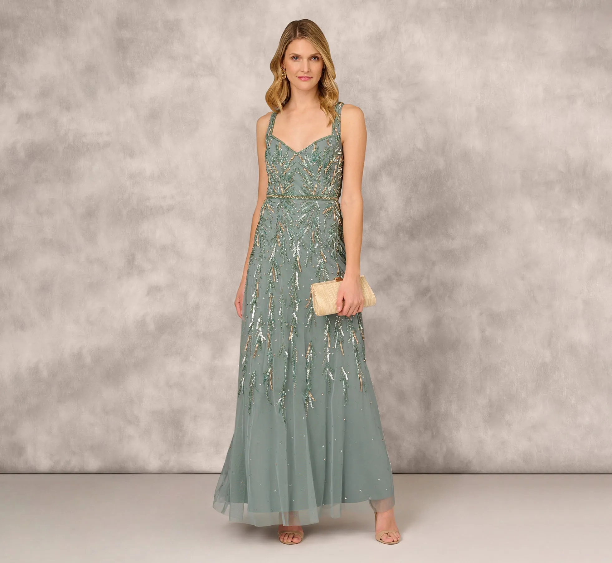 Multicolor Beaded Mermaid Gown With Sweetheart Neckline In Dark Sage sold by Adrianna Papell product image thumbnail 2