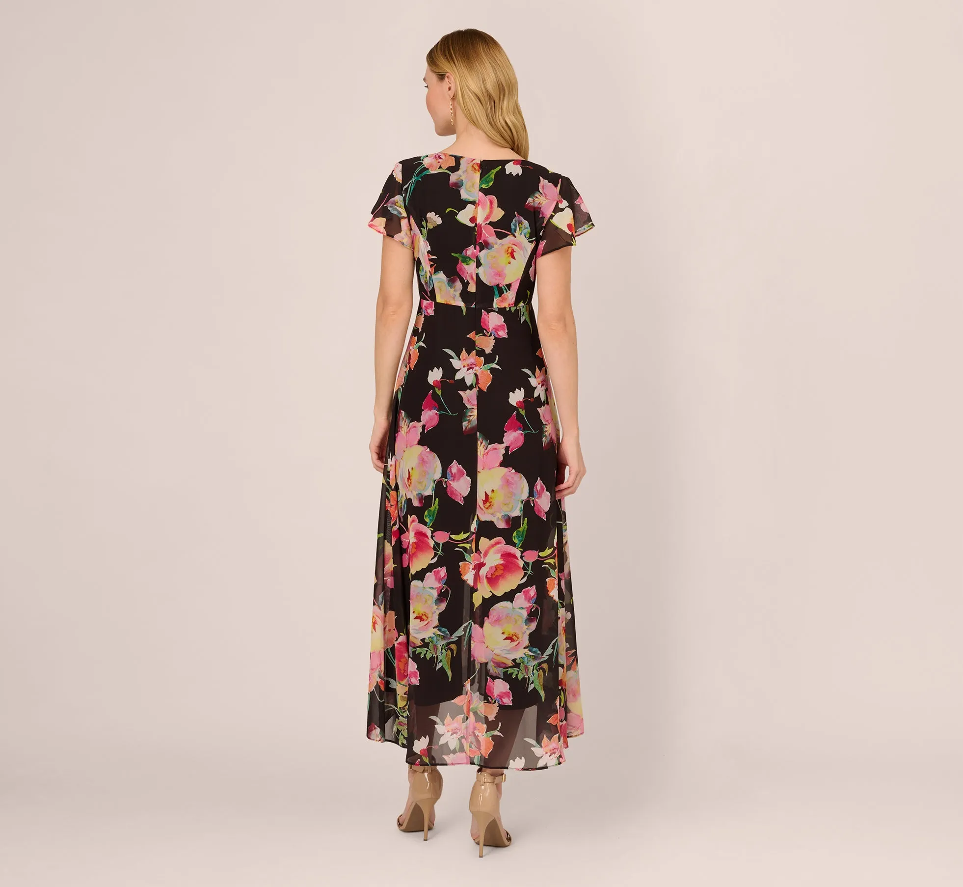 Floral Print Cropped Jumpsuit With Skirt Overlay In Black Multi sold by Adrianna Papell product image thumbnail 5