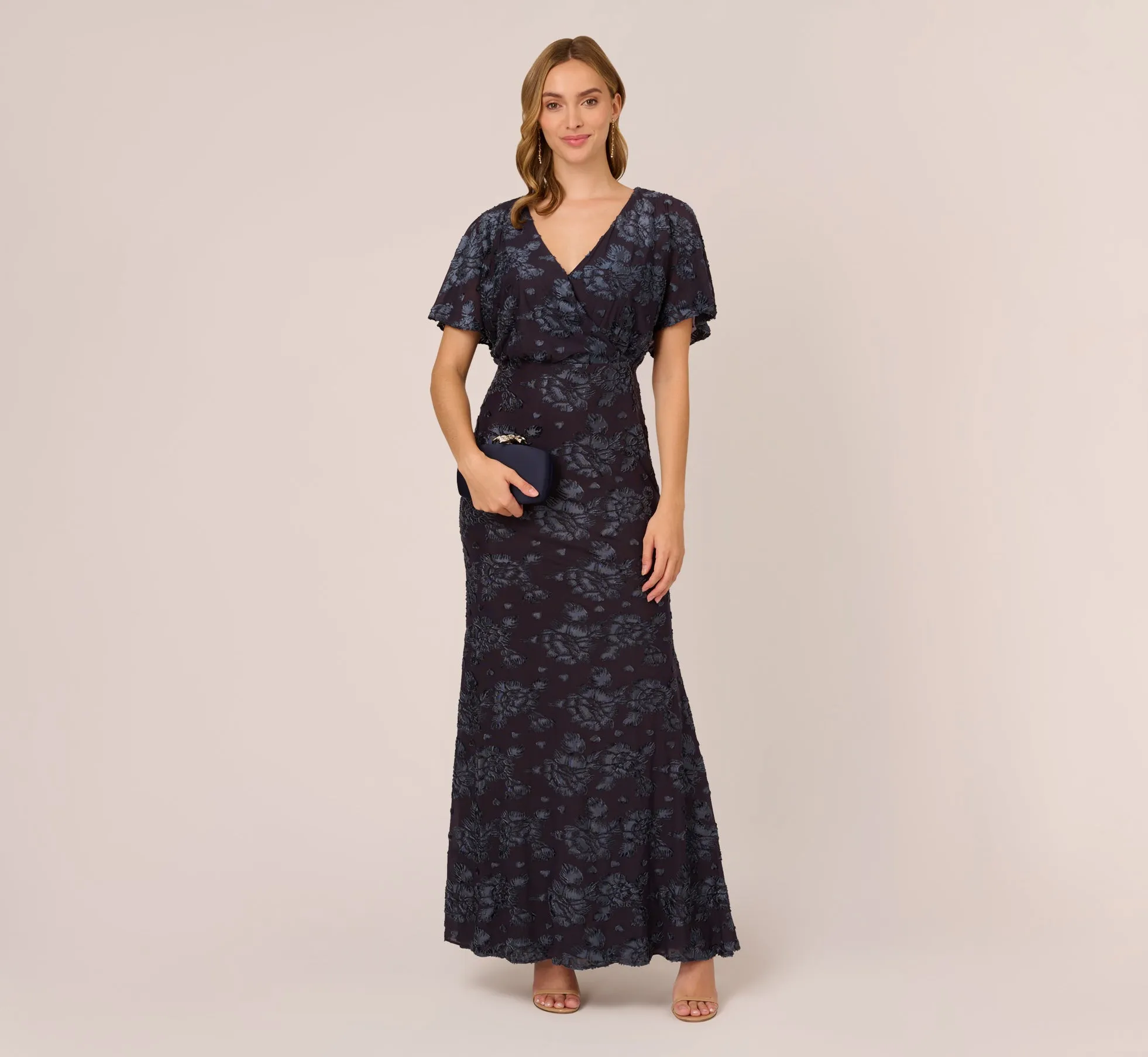 Floral Burnout Velvet Long Blouson Gown In Midnight sold by Adrianna Papell product image thumbnail 2