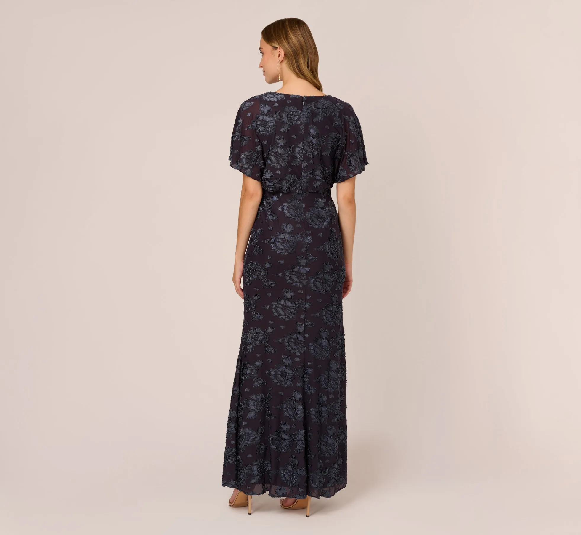 Floral Burnout Velvet Long Blouson Gown In Midnight sold by Adrianna Papell product image thumbnail 5