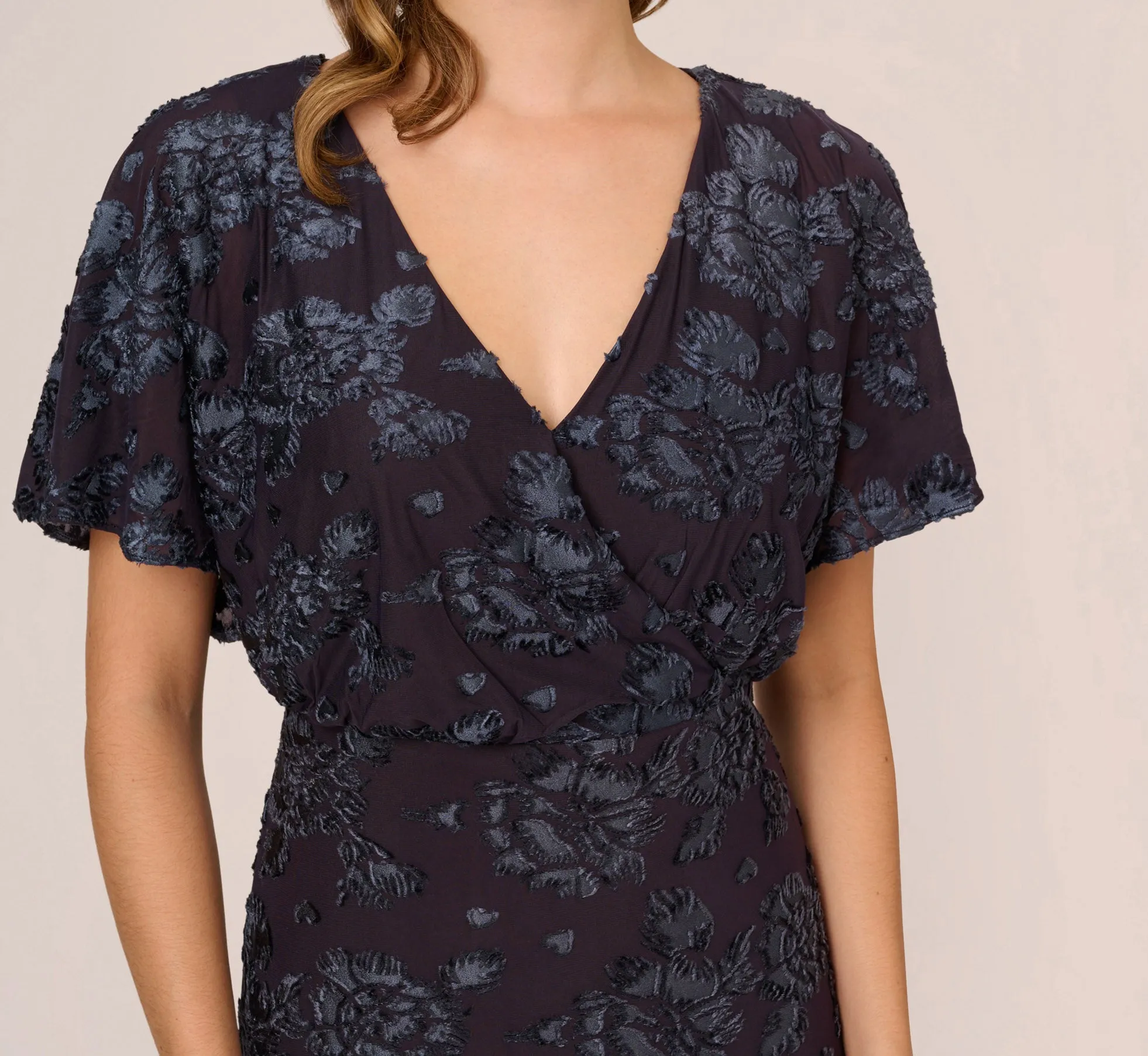Floral Burnout Velvet Long Blouson Gown In Midnight sold by Adrianna Papell product image thumbnail 3