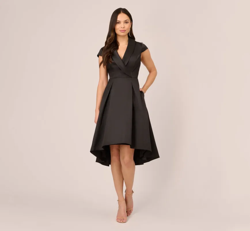 Cap Sleeve Mikado Midi Dress With High Low Skirt In Black sold by Adrianna Papell