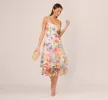 Embroidered Floral Print Midi Dress With Tiered Skirt In Ivory Multi sold by Adrianna Papell