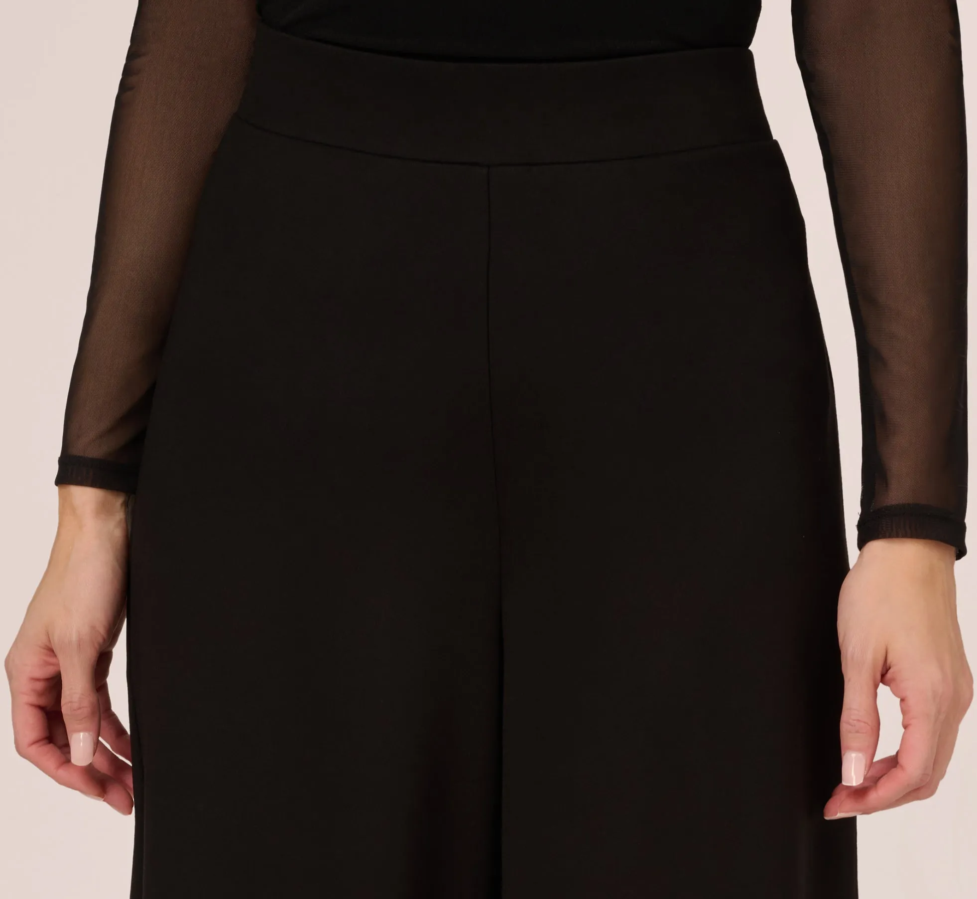 Ponte Knit Wide Leg Pants With Elastic Waist In Black sold by Adrianna Papell product image thumbnail 3