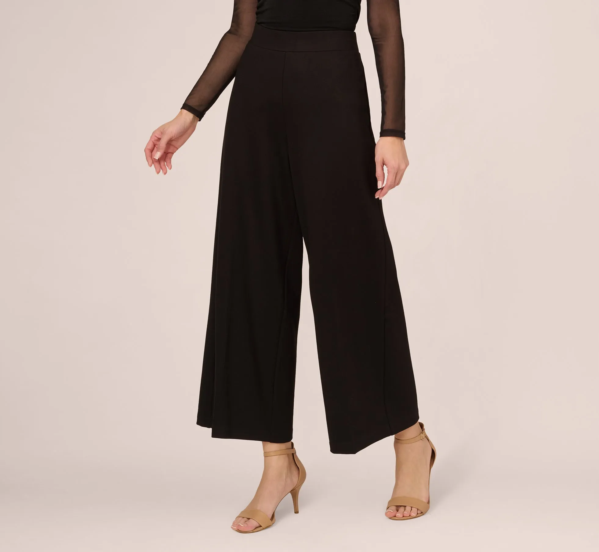 Ponte Knit Wide Leg Pants With Elastic Waist In Black sold by Adrianna Papell