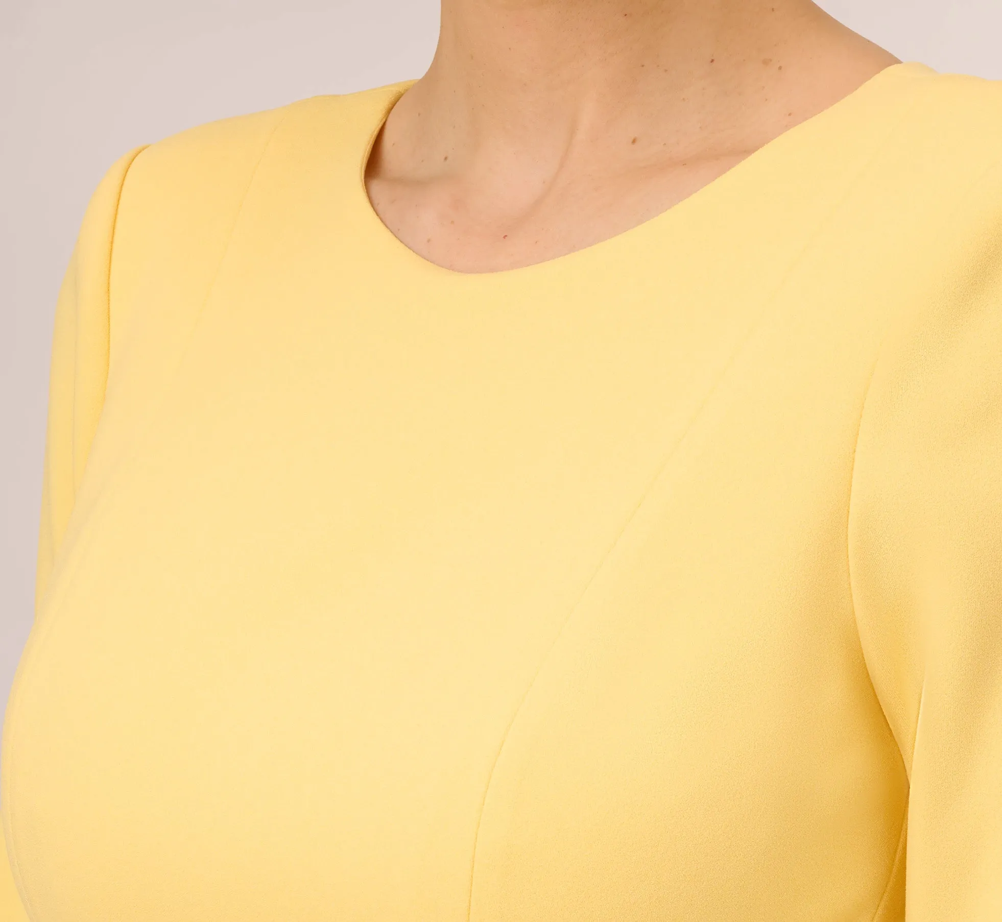 Knit Crepe Bow Sheath Dress With Three Quarter Sleeves In Warm Sun sold by Adrianna Papell product image thumbnail 3