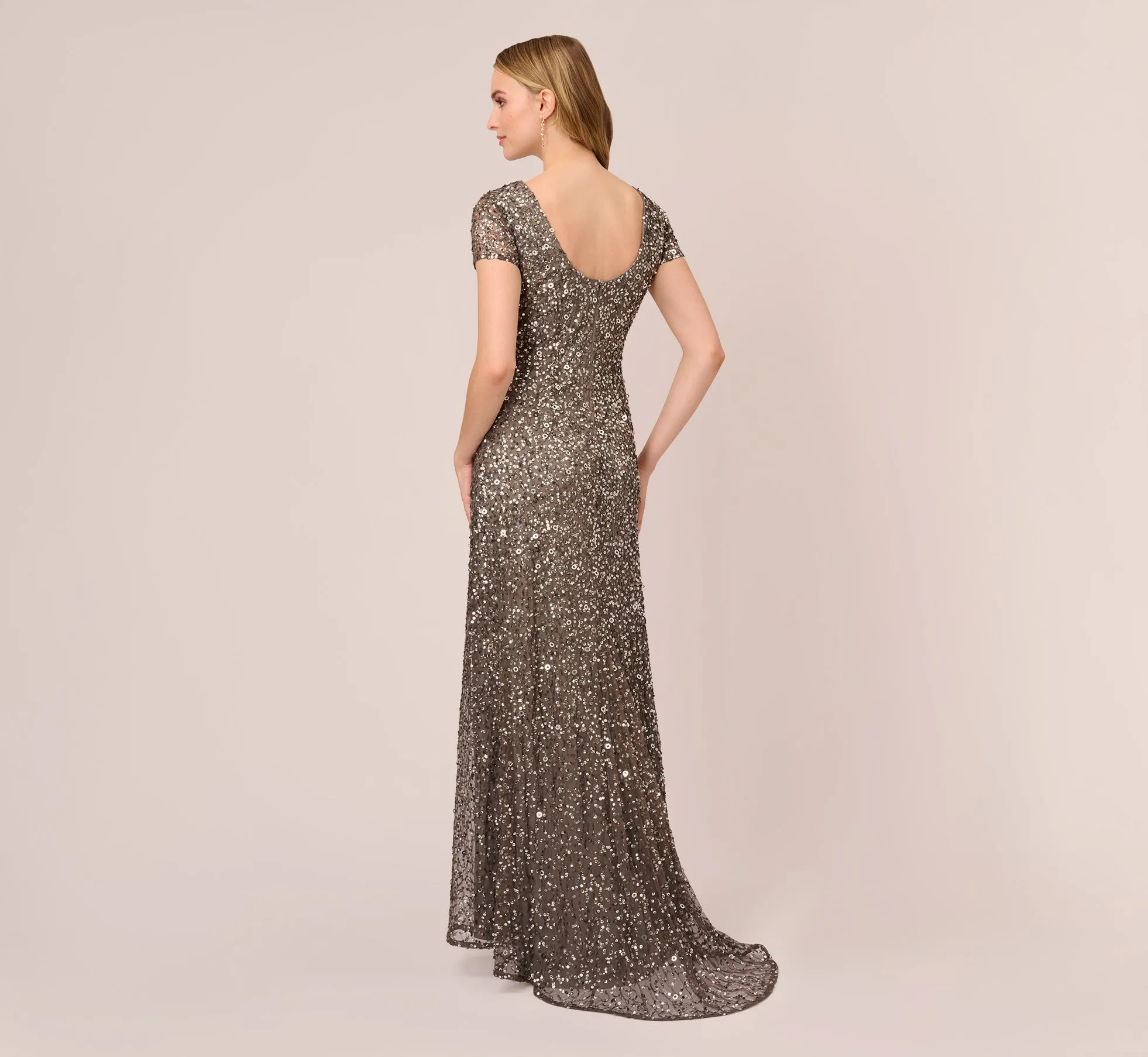 Scoop Back Sequin Gown In Lead sold by Adrianna Papell product image thumbnail 4