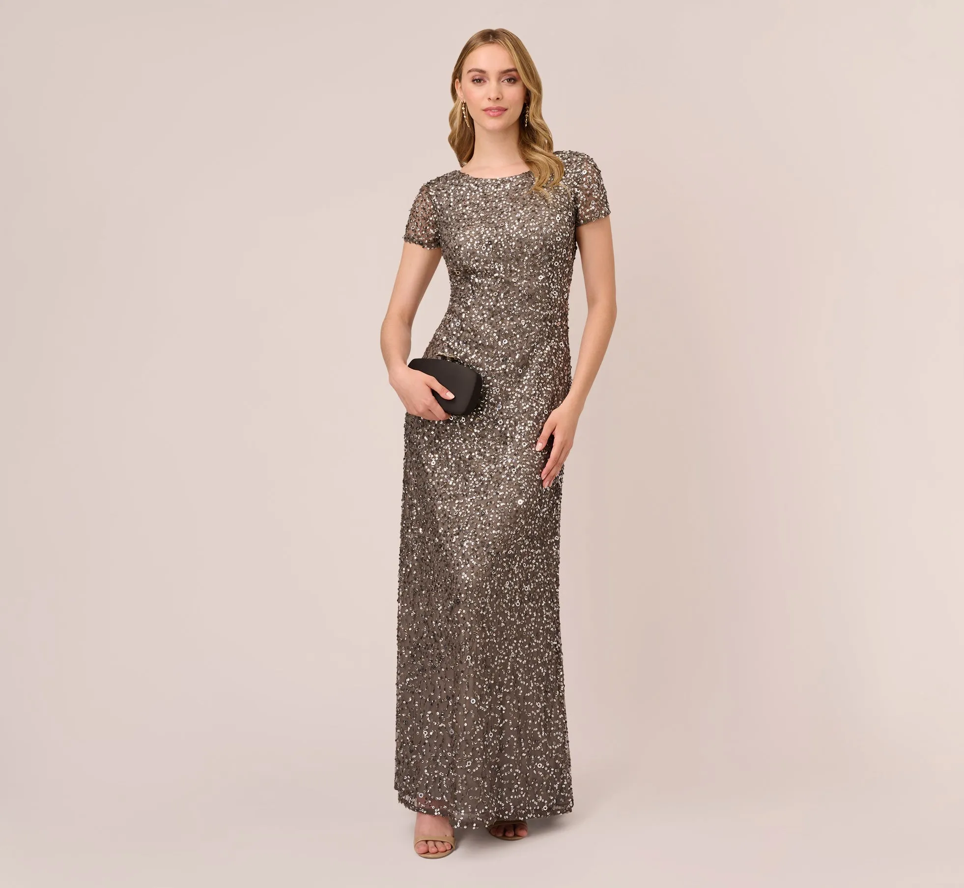 Scoop Back Sequin Gown In Lead sold by Adrianna Papell product image thumbnail 2
