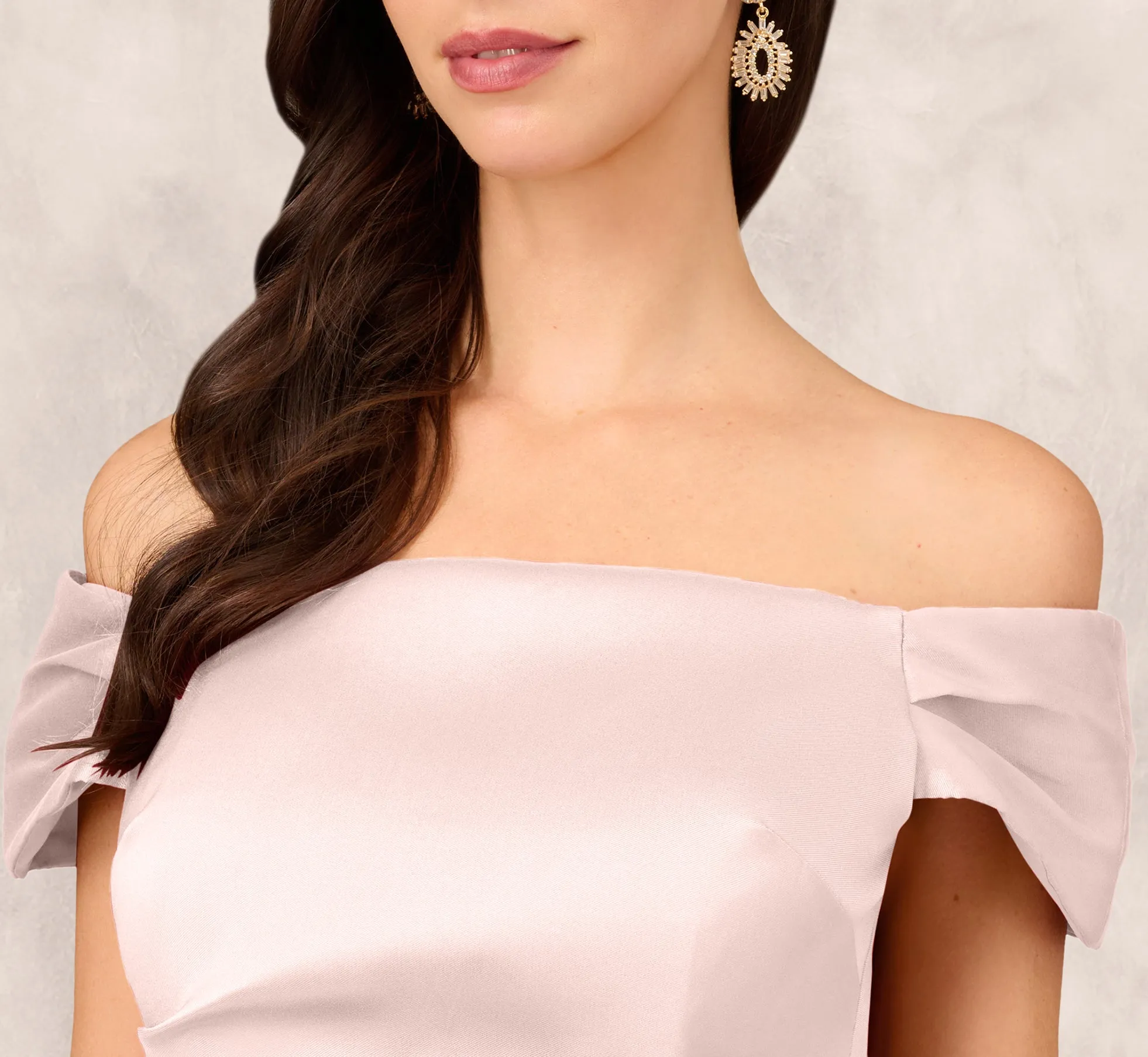 Off The Shoulder Mikado Midi Dress With Pleat Details In Pale Blush sold by Adrianna Papell product image thumbnail 3
