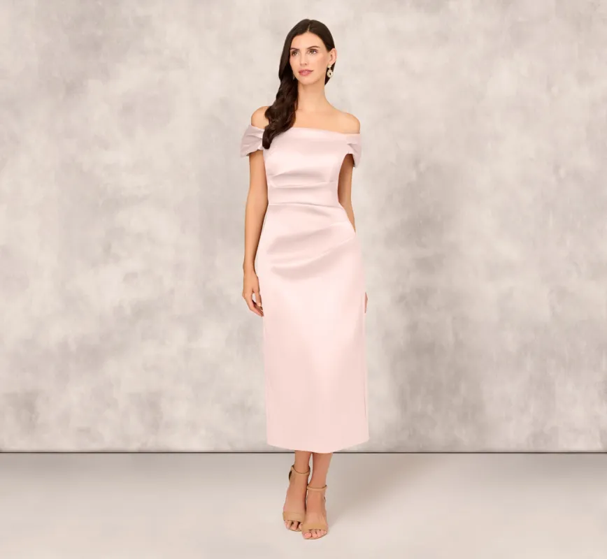 Off The Shoulder Mikado Midi Dress With Pleat Details In Pale Blush sold by Adrianna Papell