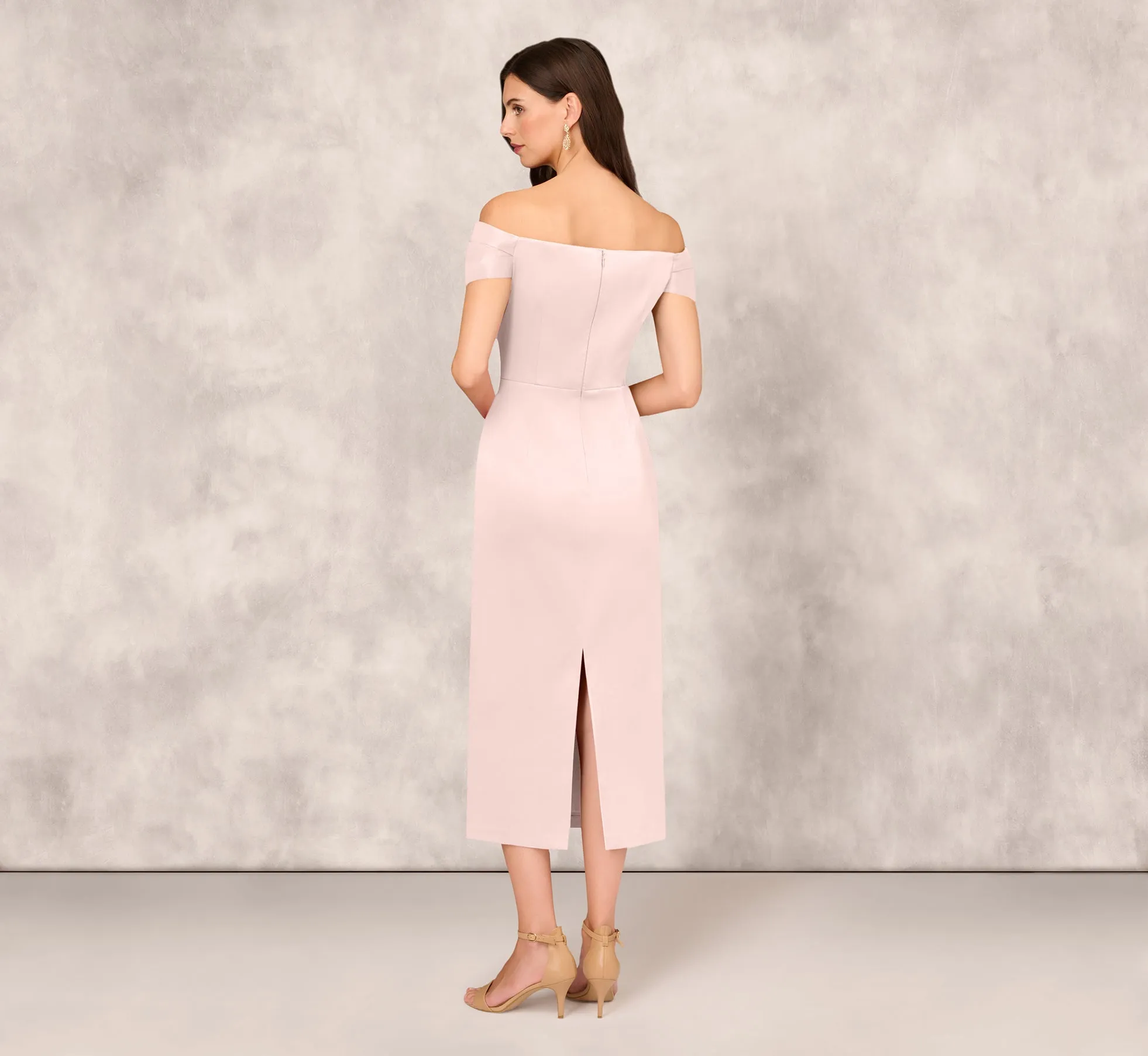 Off The Shoulder Mikado Midi Dress With Pleat Details In Pale Blush sold by Adrianna Papell product image thumbnail 4