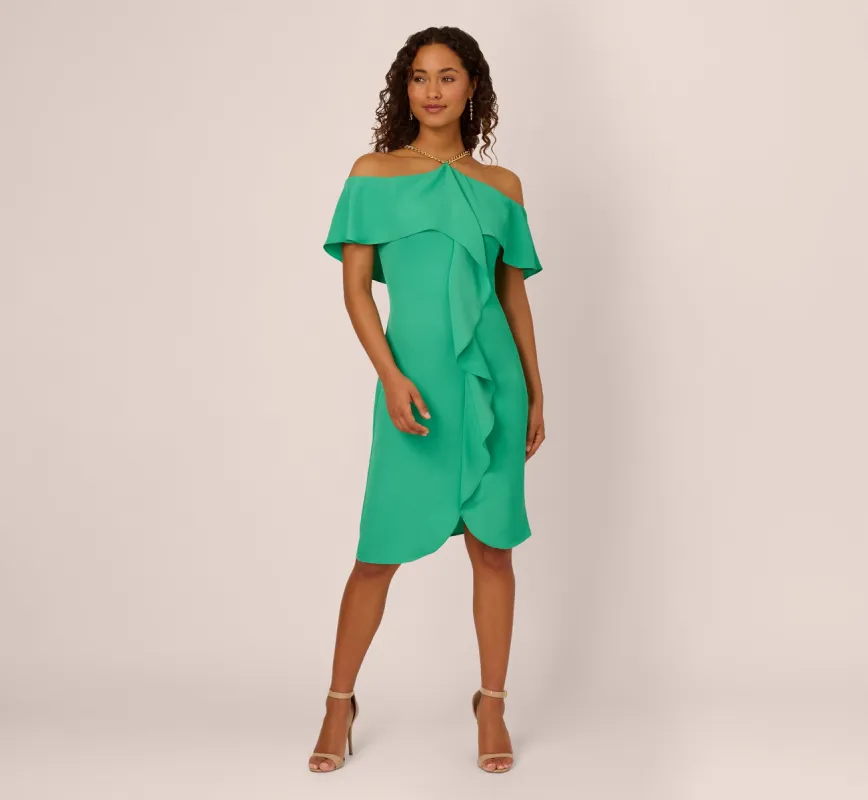 Ruffle Popover Midi Dress With Chain Halter Neckline In Flora Green sold by Adrianna Papell