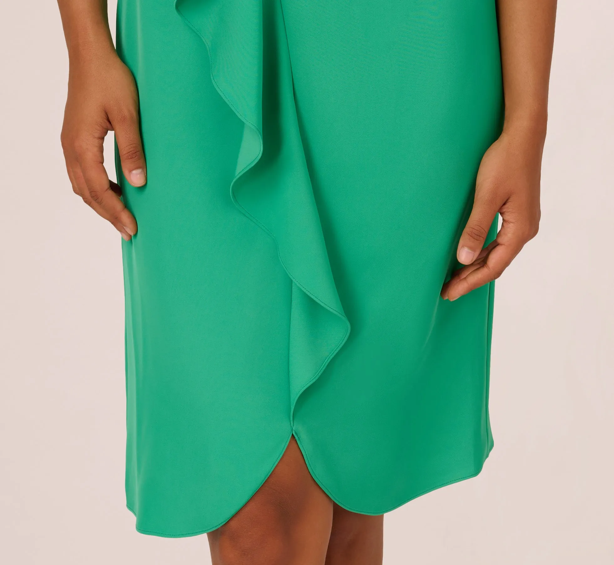 Ruffle Popover Midi Dress With Chain Halter Neckline In Flora Green sold by Adrianna Papell product image thumbnail 5