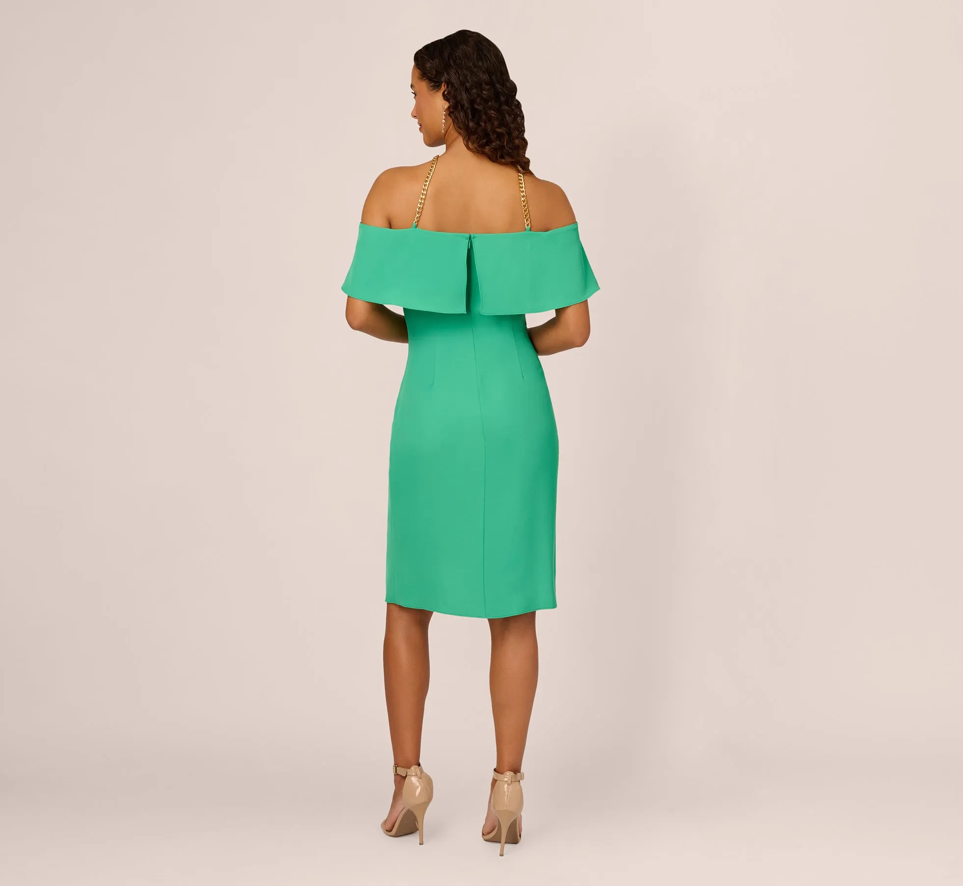 Ruffle Popover Midi Dress With Chain Halter Neckline In Flora Green sold by Adrianna Papell product image thumbnail 4