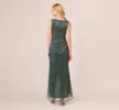 Metallic Mesh Faux Wrap Gown With Ruffle Accents In Evergreen sold by Adrianna Papell