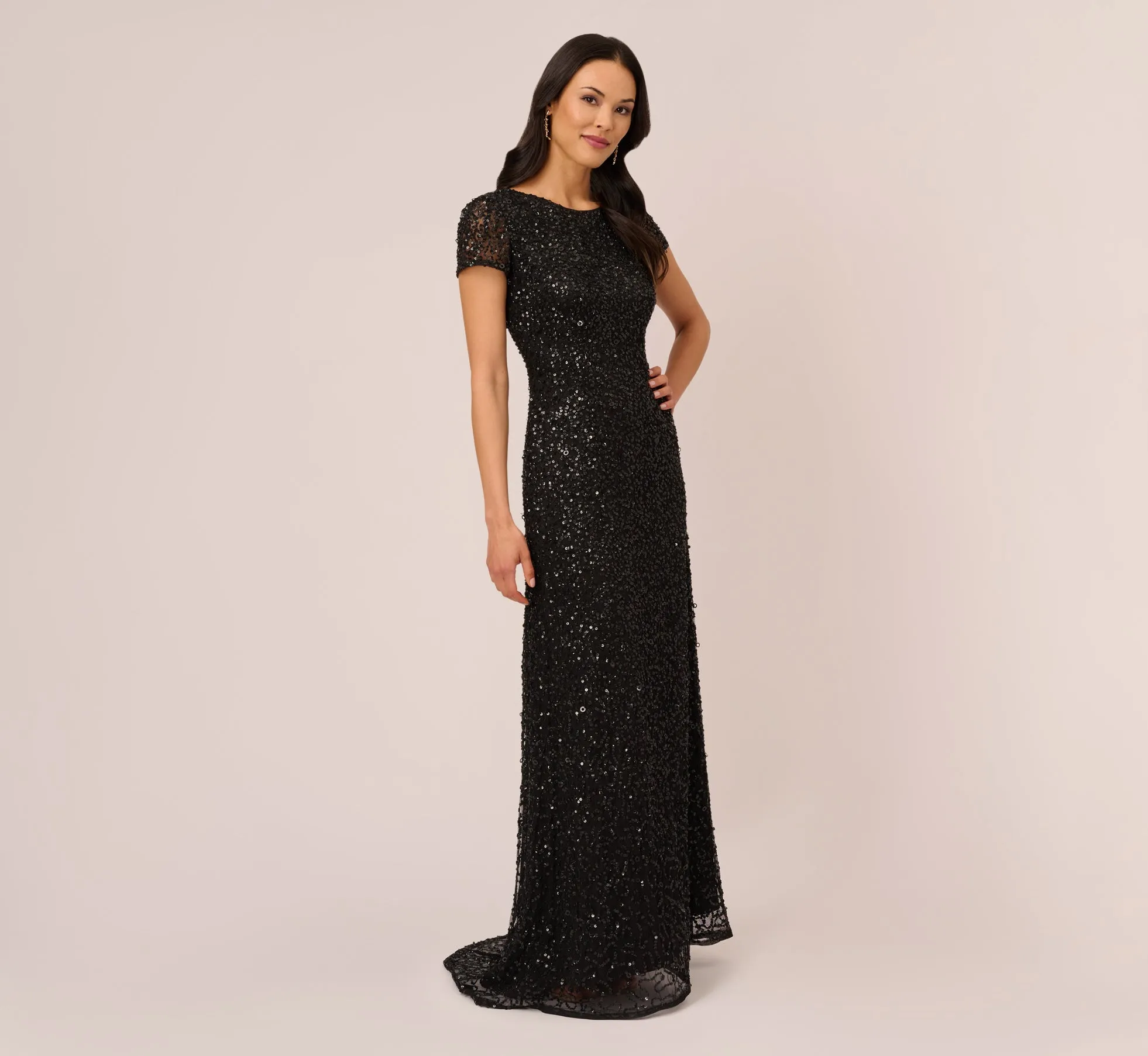 Scoop Back Sequin Gown In Black sold by Adrianna Papell product image thumbnail 2