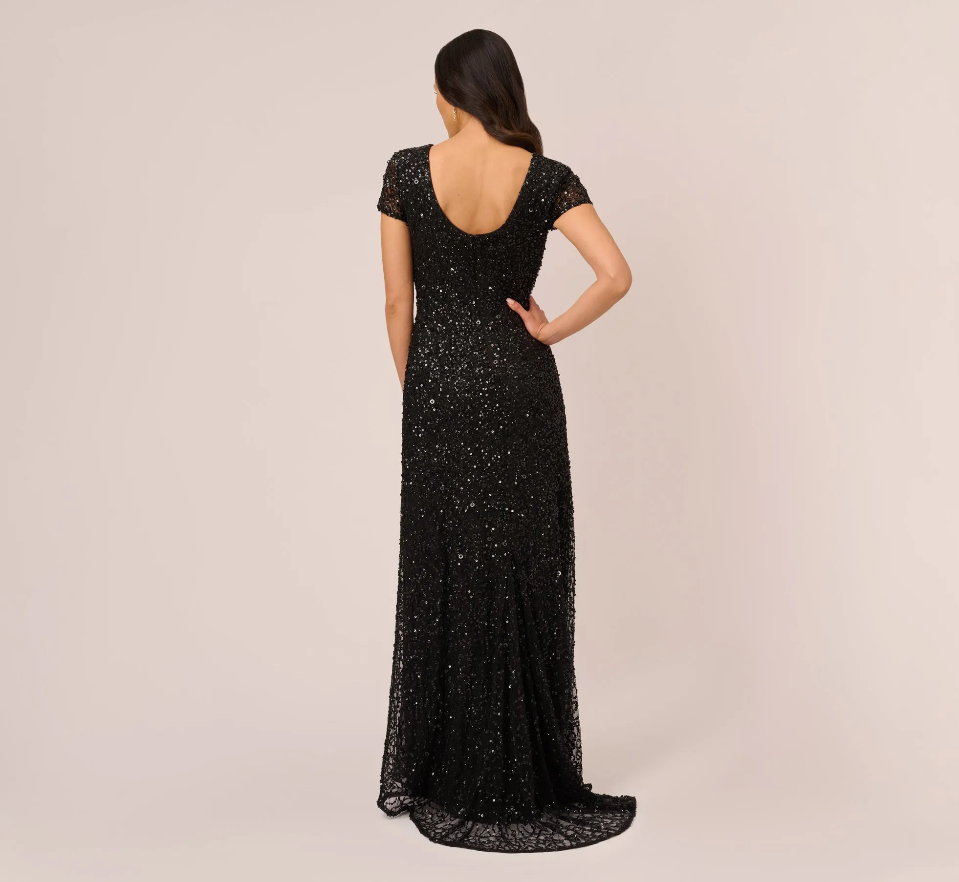 Scoop Back Sequin Gown In Black sold by Adrianna Papell product image thumbnail 5