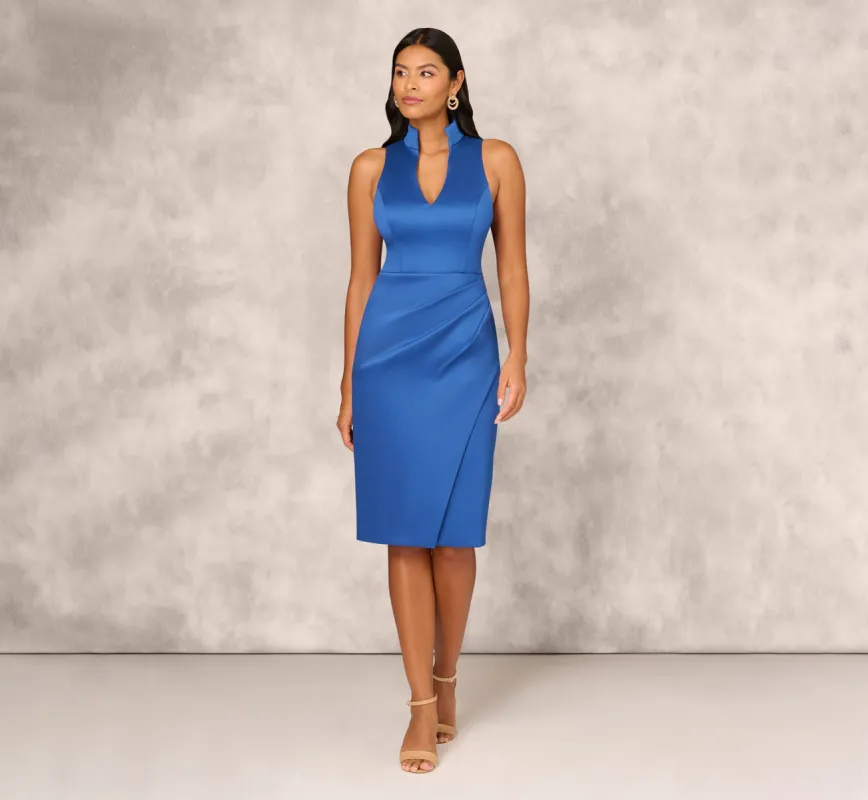 Stretch Mikado Midi Dress With Faux Wrap Details In Deep Ocean sold by Adrianna Papell