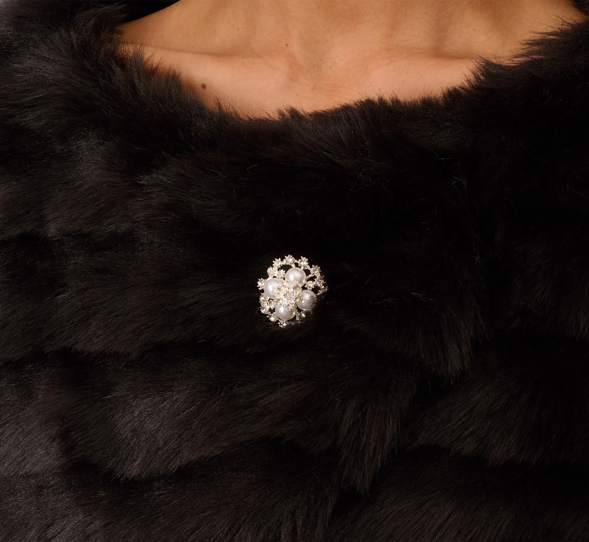 Faux Fur Wrap With Stone Broach In Black sold by Adrianna Papell product image thumbnail 3