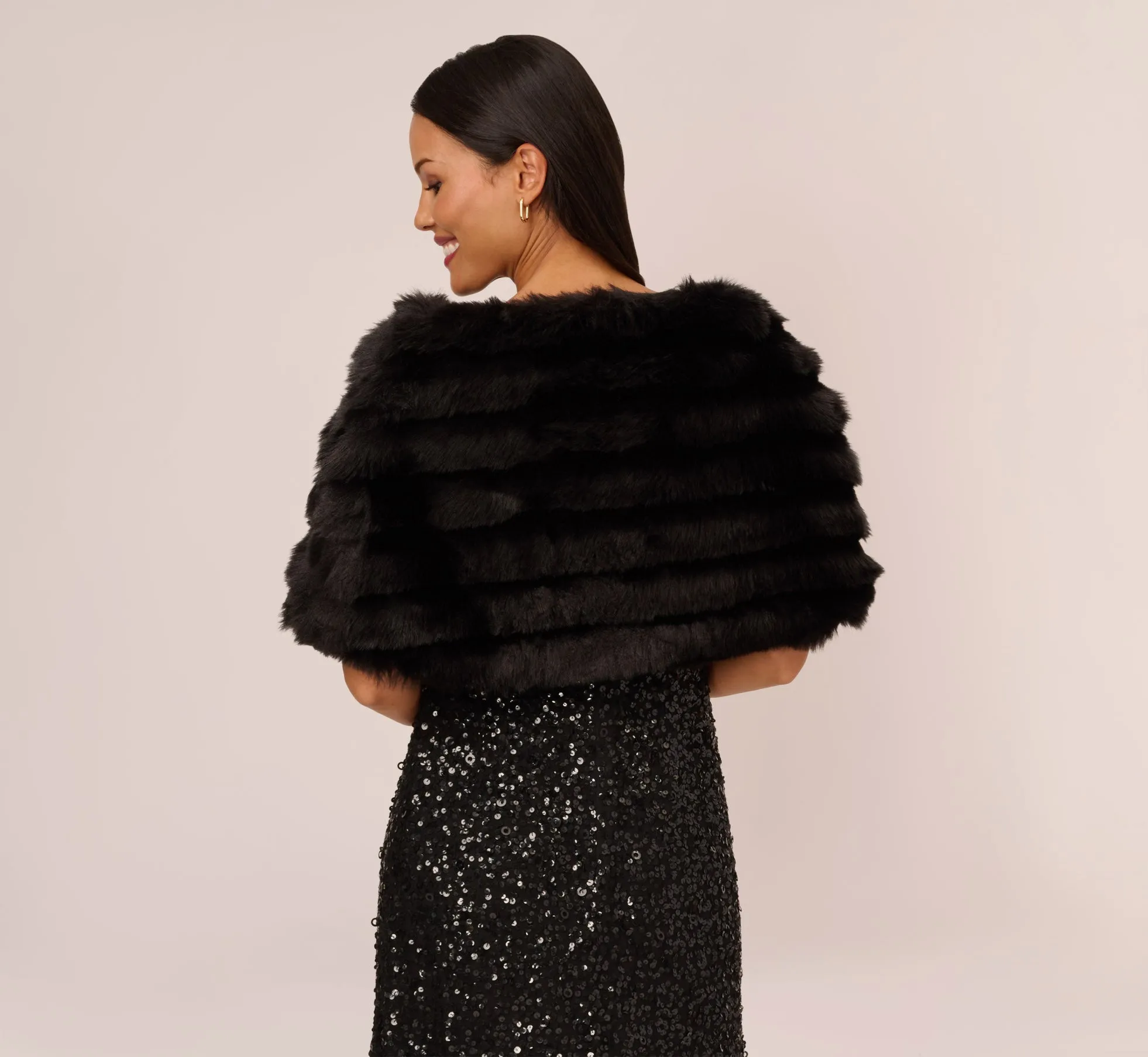 Faux Fur Wrap With Stone Broach In Black sold by Adrianna Papell product image thumbnail 4