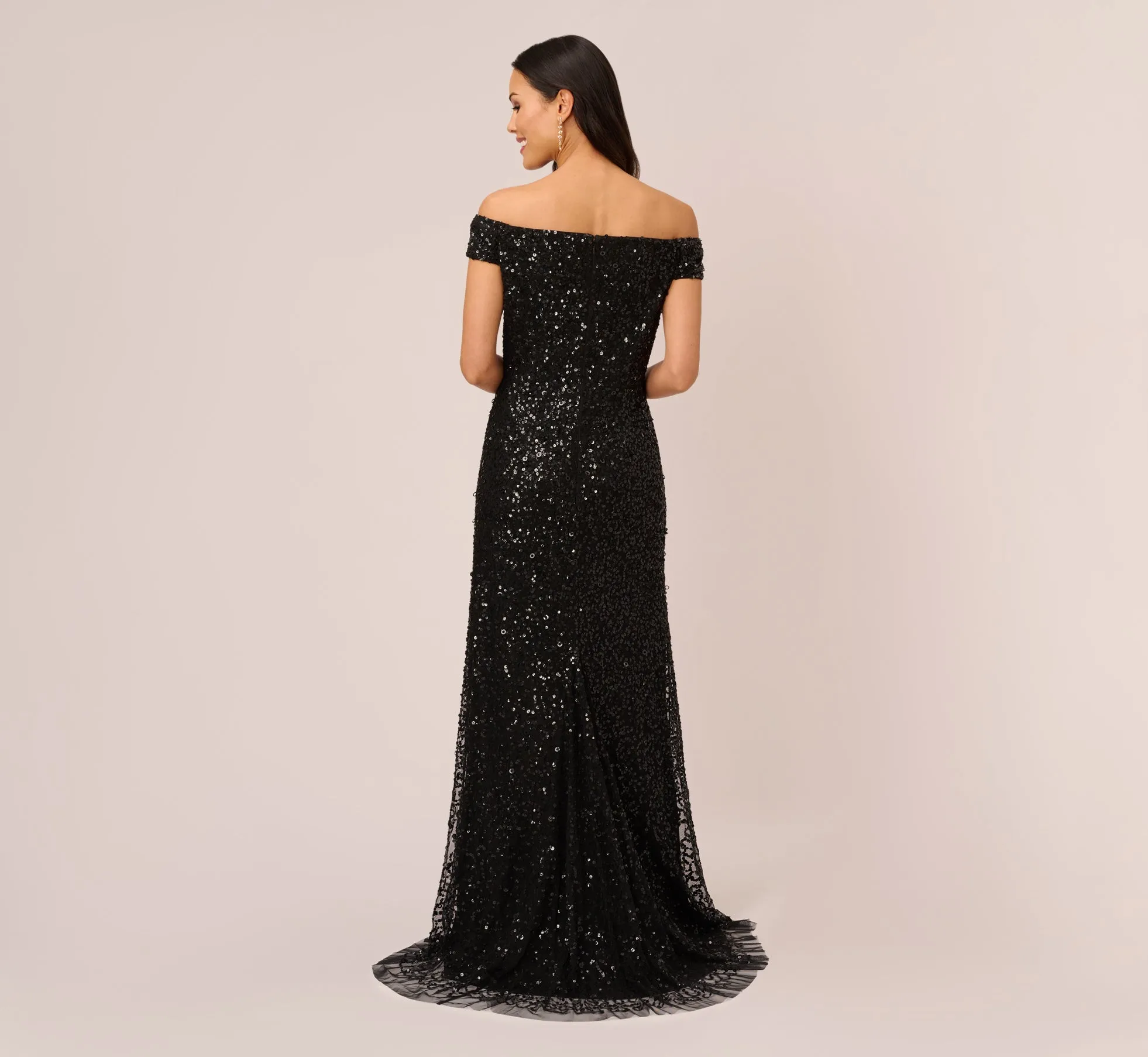 Off The Shoulder Sequin Beaded Gown In Black sold by Adrianna Papell product image thumbnail 4