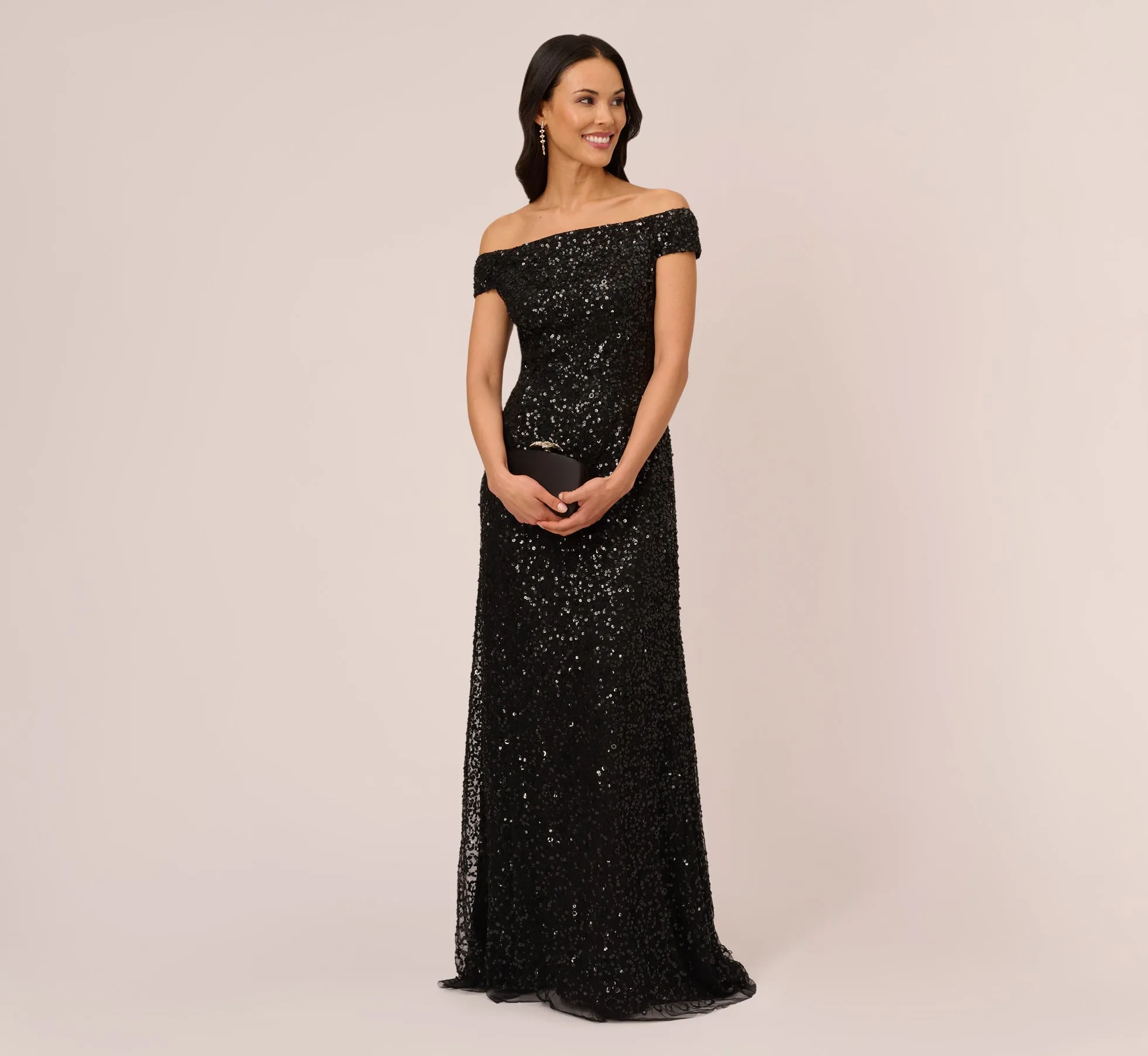 Off The Shoulder Sequin Beaded Gown In Black sold by Adrianna Papell product image thumbnail 2
