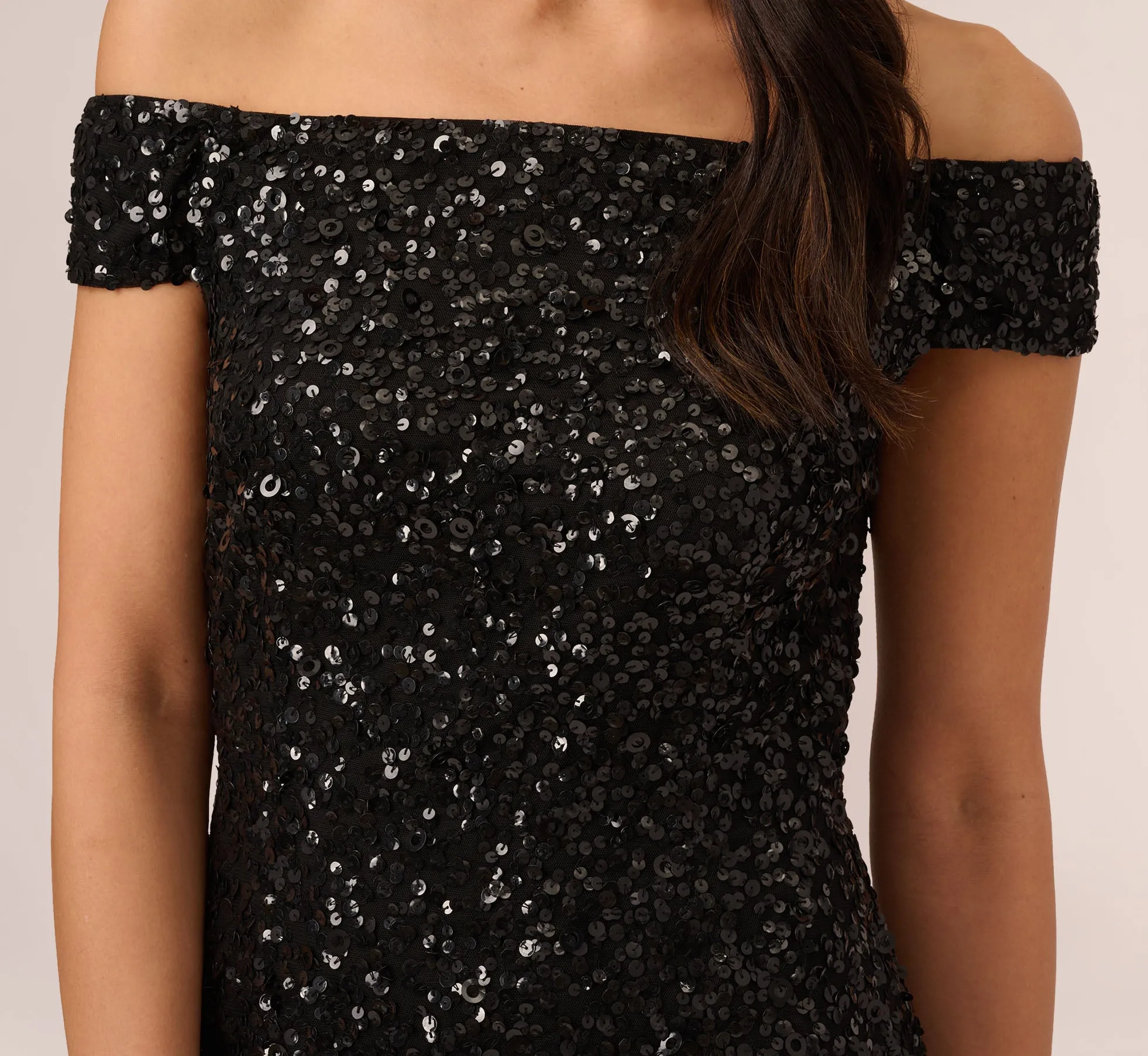Off The Shoulder Sequin Beaded Gown In Black sold by Adrianna Papell product image thumbnail 3