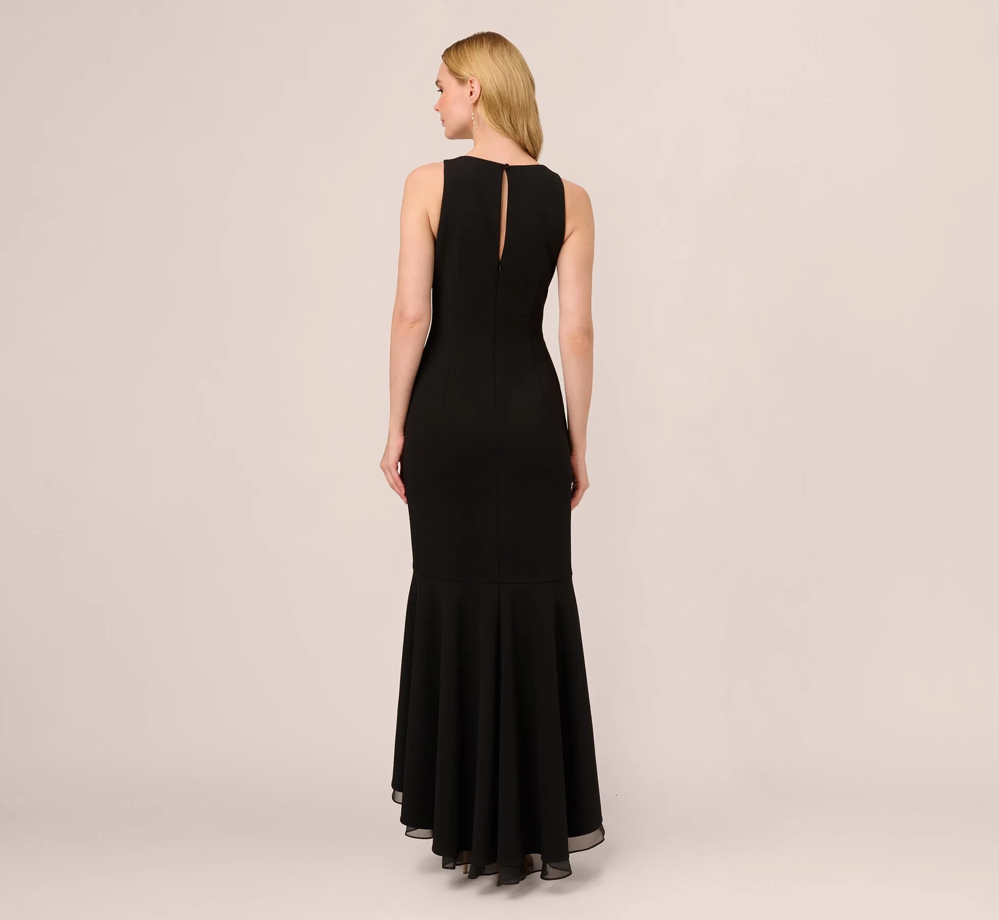 High Low Crepe Halter Gown With Organza Draping In Black sold by Adrianna Papell product image thumbnail 4