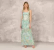 Floral Jacquard Gown With Pleated Waist In Green Multi sold by Adrianna Papell