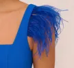 Knit Crepe Midi Dress With Feather Shoulder Accents In Dark Cobalt sold by Adrianna Papell