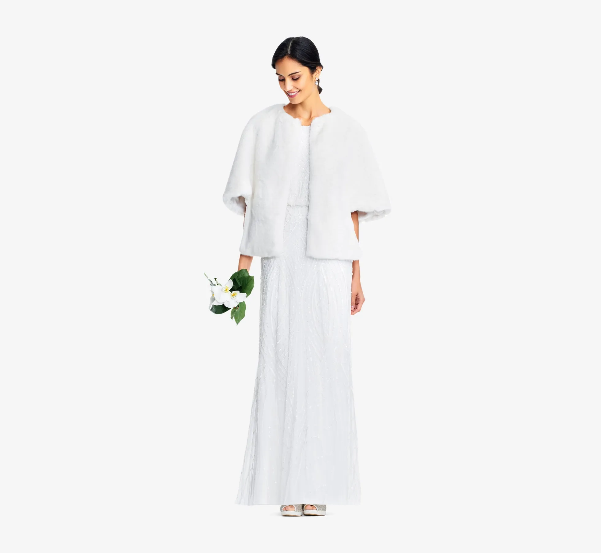 Faux Fur Open Front Cape Jacket In Ivory sold by Adrianna Papell product image thumbnail 3